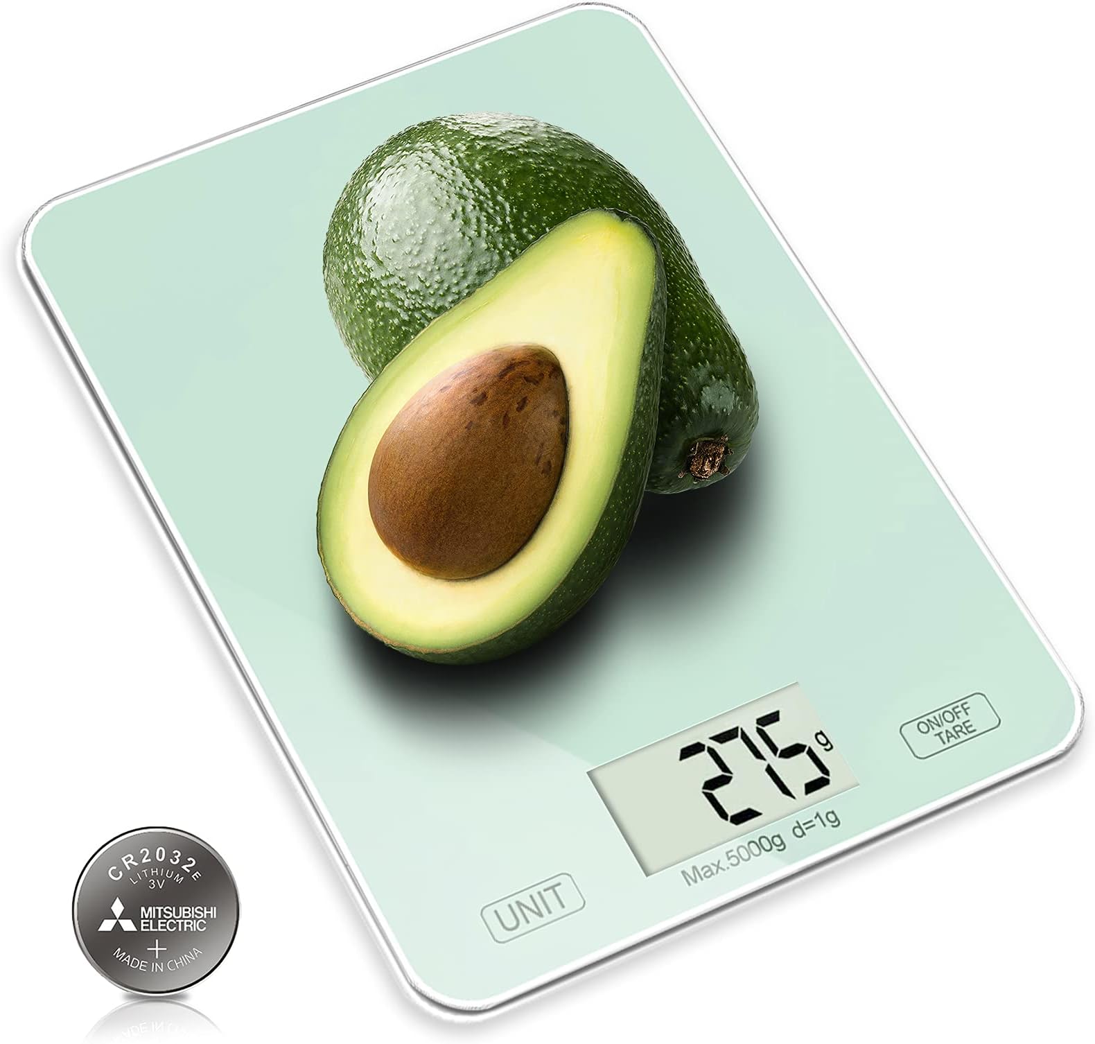CORESLUX Food Scales Digital Kitchen Scale with Tempered Glass Platform and LCD Display, 5kg Electronic Kitchen Scales with 1g Accuracy, Batteries Included (White)