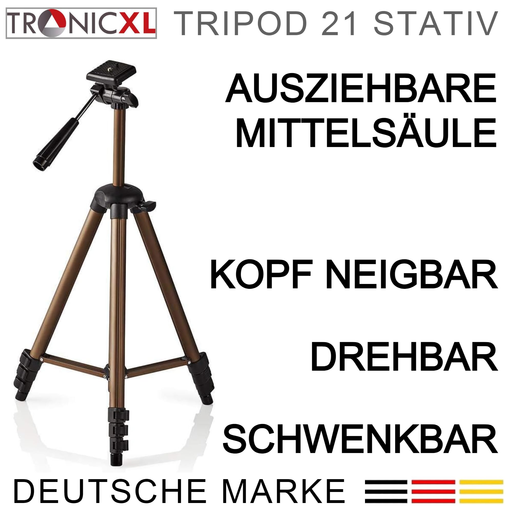 TronicXL Treppiede universale per fotocamera a 360°, in alluminio, 130 cm, compatibile con Canon EOS Nikon Samsung Canyon Rollei Sony Slider Lumix G fotocamera
