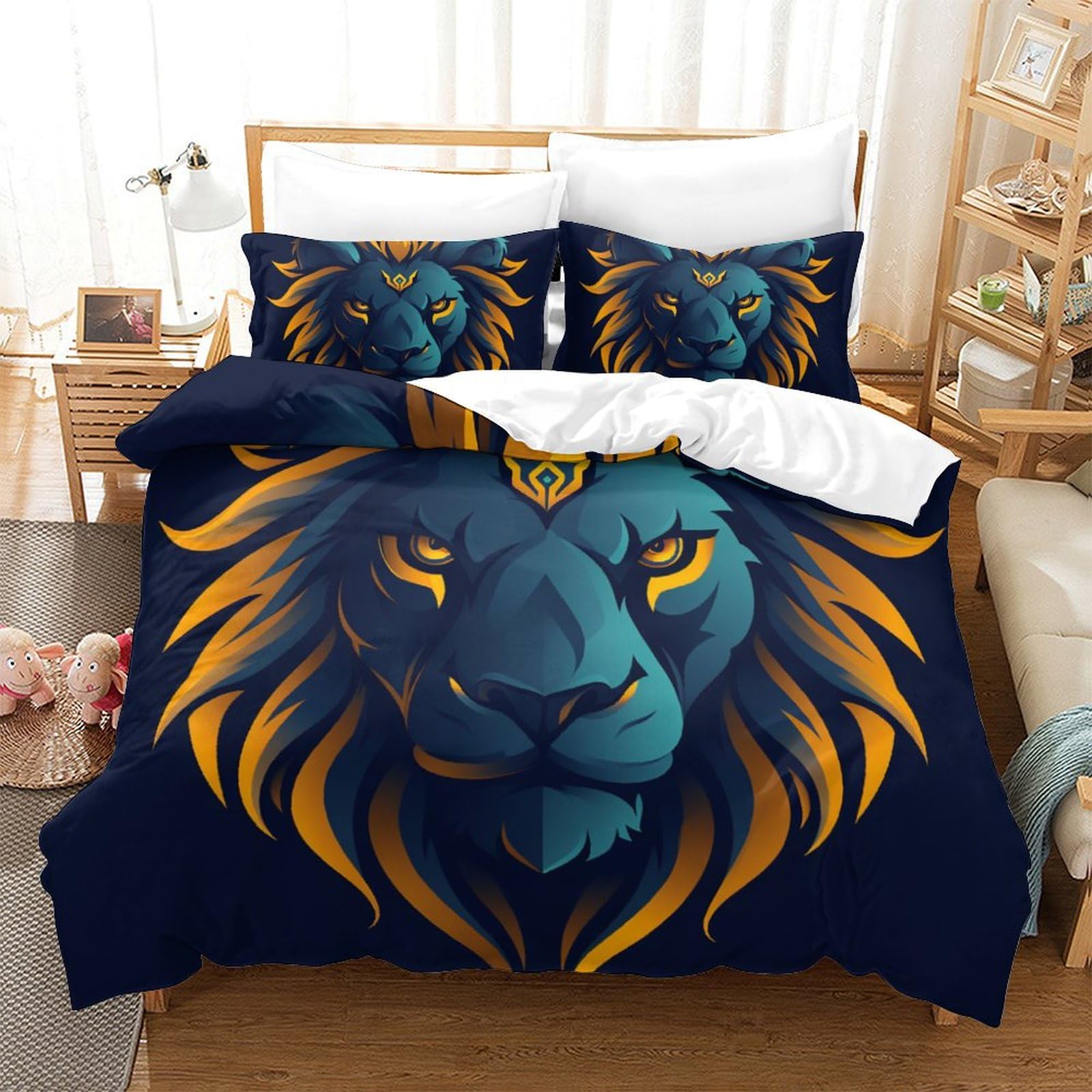 Housse de couette lion 3D : finissez-en avec la couette qui glisse grâce au grand zip