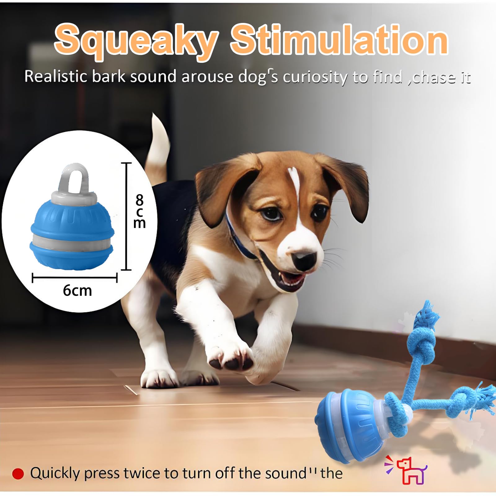 Lot de 2 balles interactives pour chien, balle roulante automatique active avec queue pour chiens, jouet mobile pour chien pour l'ennui, émet des sons d'oiseaux pour stimuler la curiosité, jouets pour
