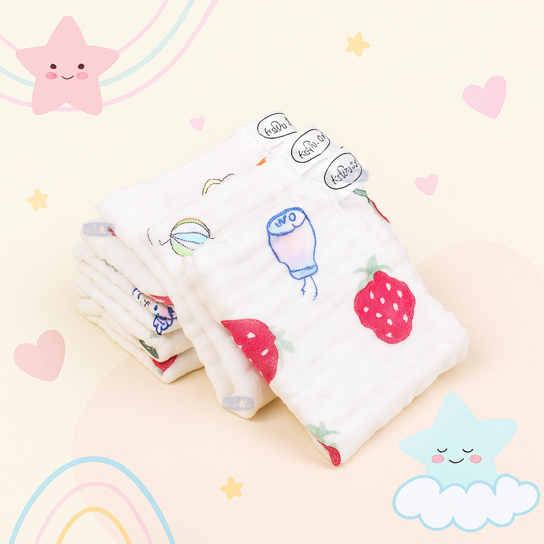 Koochie-Koo Soft Muslin Cloth for New Born Baby 500 GSM 25x25 cm, Pack of 5 Gentle Baby Towels Newborn Premium Bath Towels for Delicate Skin Gift for New Parents Fabric - Image 6 thumbnail