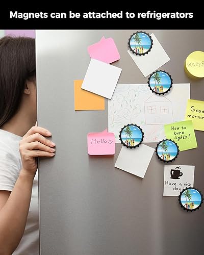 Miniatura 4 de Abridor magnético de botellas con imanes para nevera hermoso paisaje de coco tabla de surf 3 en 1 abrelatas de botella multifunción regalo único de