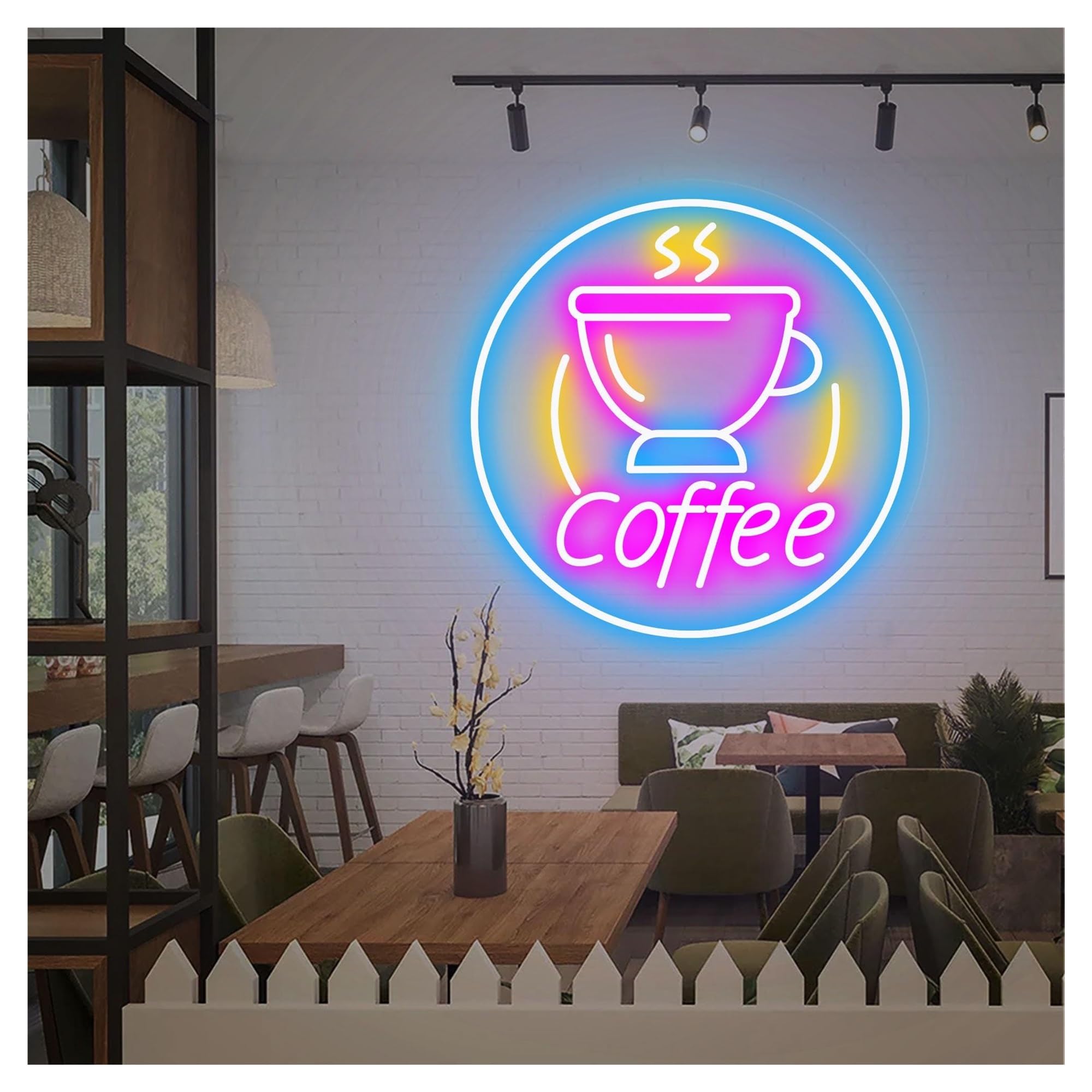 RONGCH Hanging Art Neon Signs Coffee Neon Sign, Suitable for Cafe Shop Home Bar Decor with Brightness Adjustable 40cmx40cm(C)
