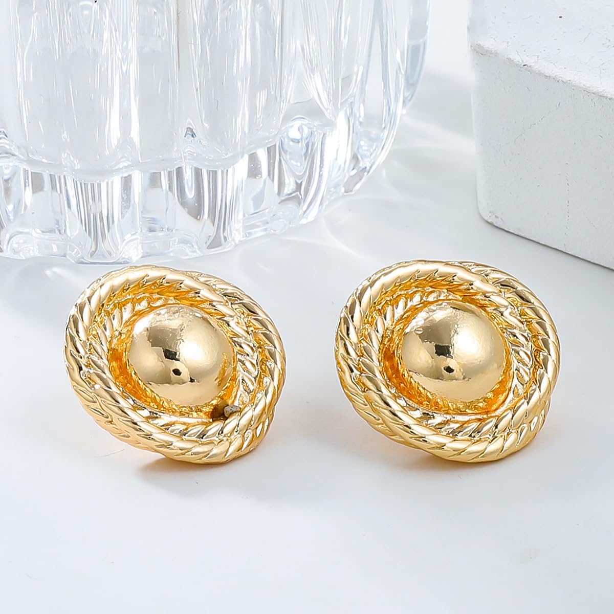 Elegant Large Chunky Gold Earrings for Women - Round Rope Disc Stud Earrings - Statement Vintage Design - Trendy, Lightweight, and Hypoallergenic Jewelry - Perfect for Parties and Everyday Wear - Image 2