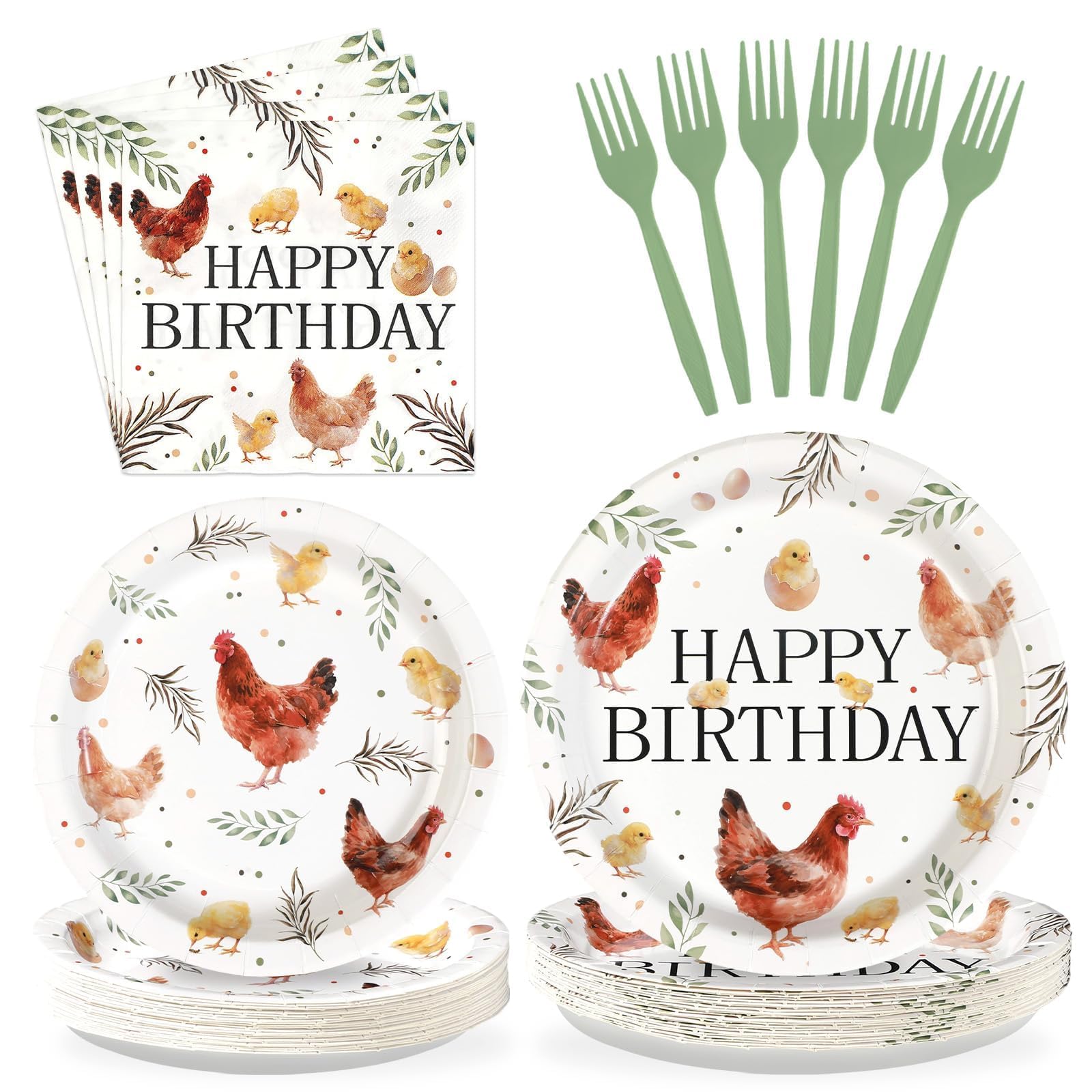 Grencian 96Pcs Chicken Birthday Party Decorations Serves 24