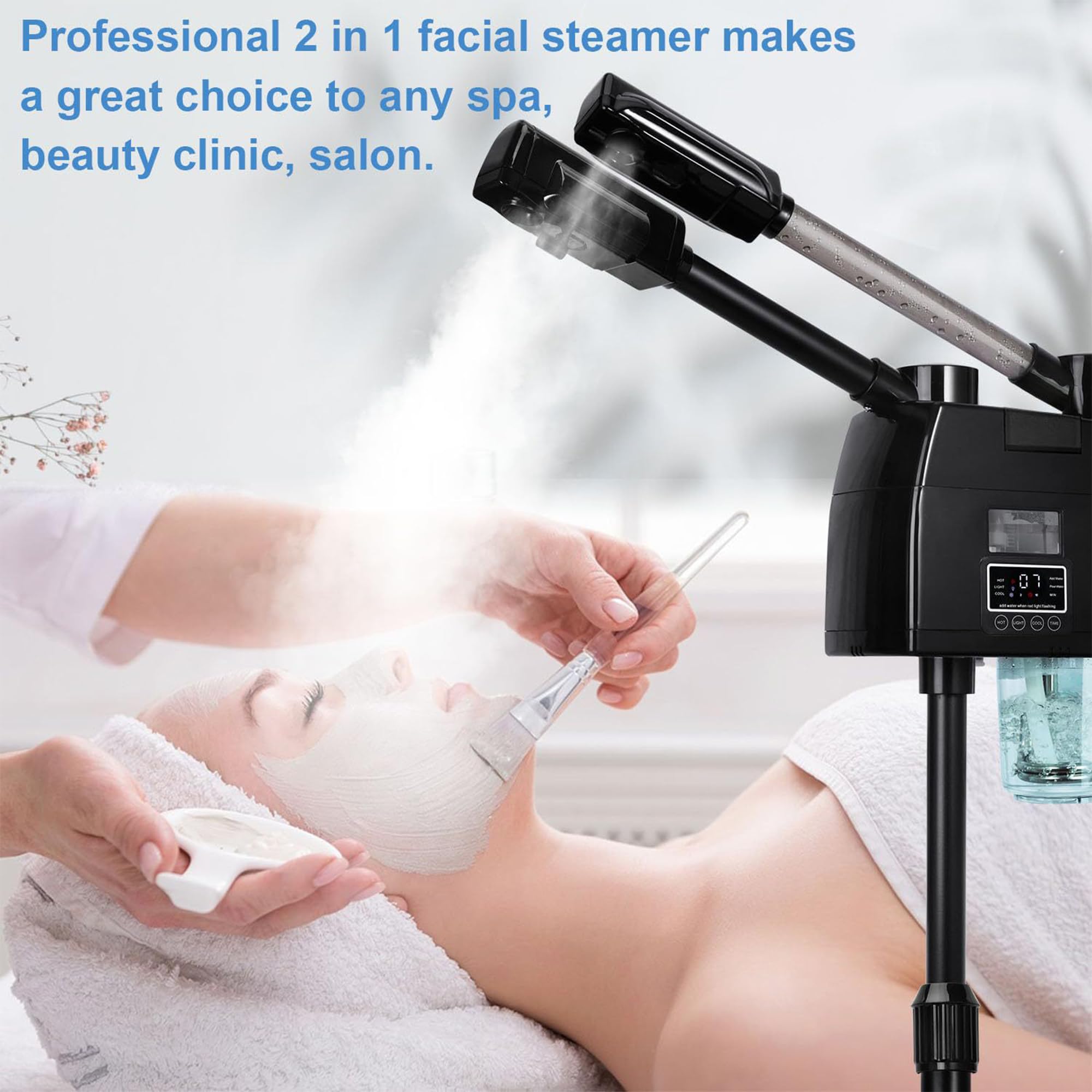 2-in-1-gesichtsdampfer Mit Ozon-heiße Und Kalte Nano-ionische Gesichtsdampfer Für Die Tiefe Porenreinigung, Feuchtigkeit Und Entgiftung-digital Home Spa Beauty Tool Für Die Hautpflege In Salonqualität