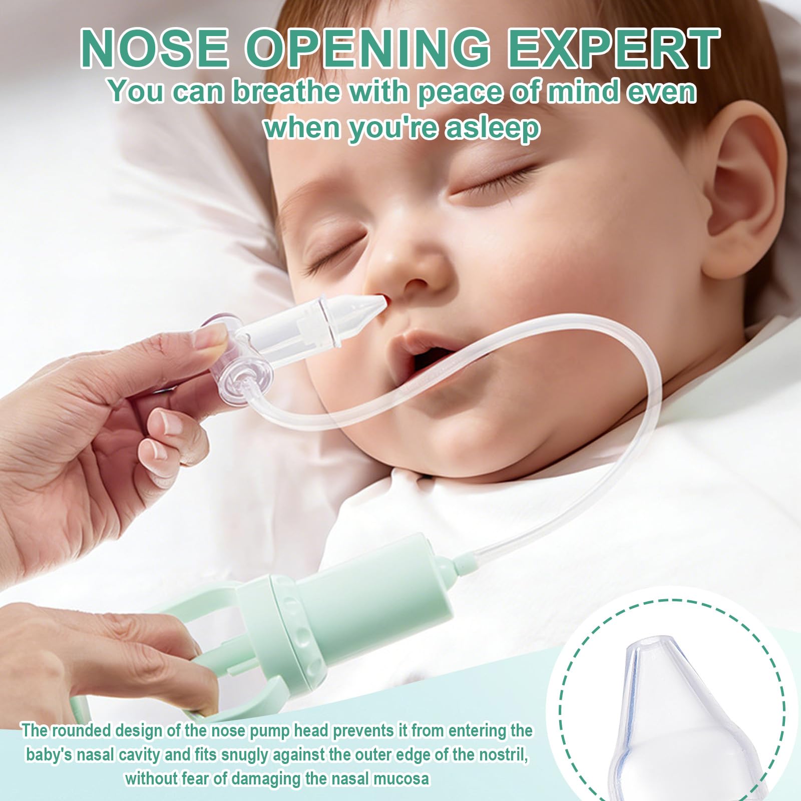 Aspirateur Nasal Manuel Mouche Nez Bébé Pompe Portable Nettoyeur Réutilisable Vert Clair