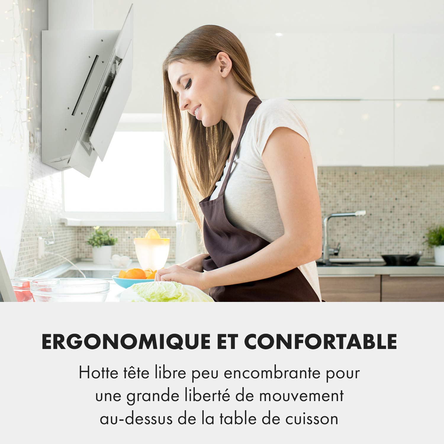 Klarstein Hotte Aspirante 90cm, Hottes de Cuisine Inclinées, Filtre de Hotte en Aluminium, Débit d'Air Puissant 601m³/h, LED, Ecran Tactile, Extracteur d'Air Silencieux, Hotte Efficace avec Evacuation