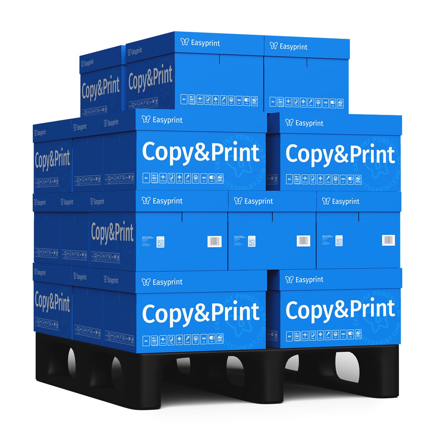 Easyprint - Papel para impresora (125000 hojas, 25 x 5000 mm, A4, color blanco brillante, CIE 160, certificado ecológico PEFC)
