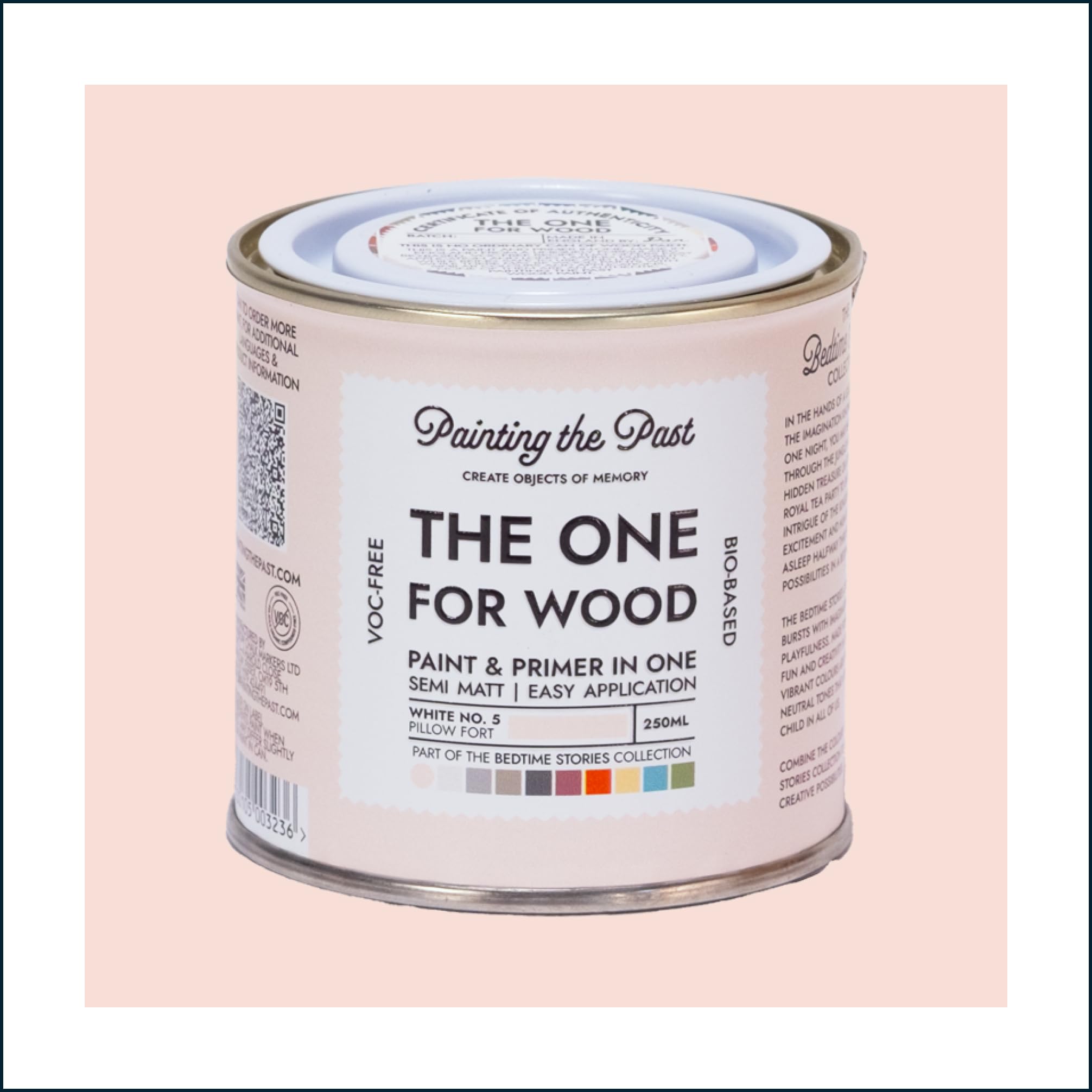 The One for Wood Paint & Primer 250ml White No. 5 Pillow Fort | Semi Matt Finish, Bio-Based & VOC-Free Formula for Wooden Furniture & Surfaces | Durable & Easy Indoor Home Decorating