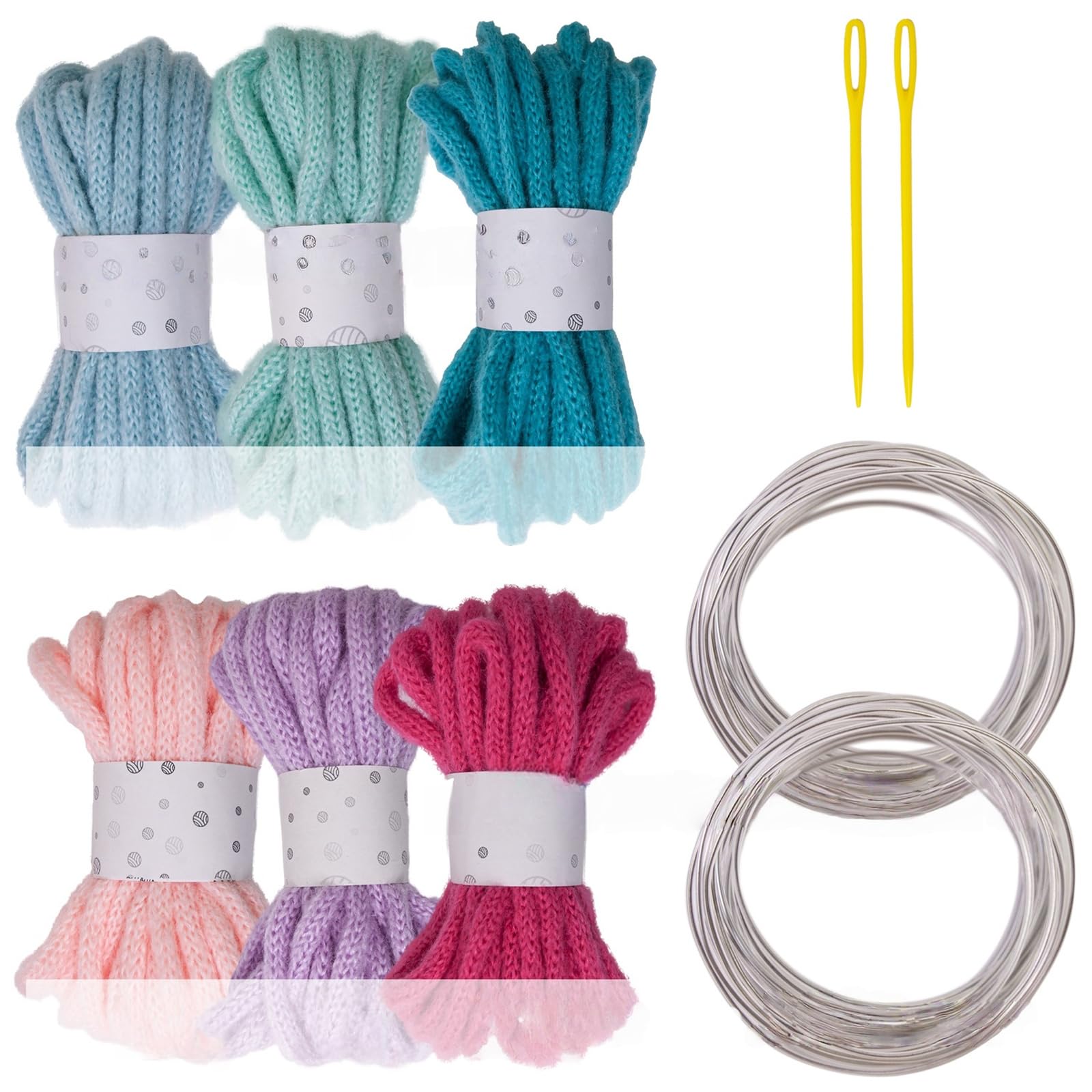 Tsophreniq 6Rolls Braided Polyester Rope 7mmX5Meters Hollowed Braided Cord with Needle and Fixed Wire for Art Craft and Decoration Gardening Decoration Cord