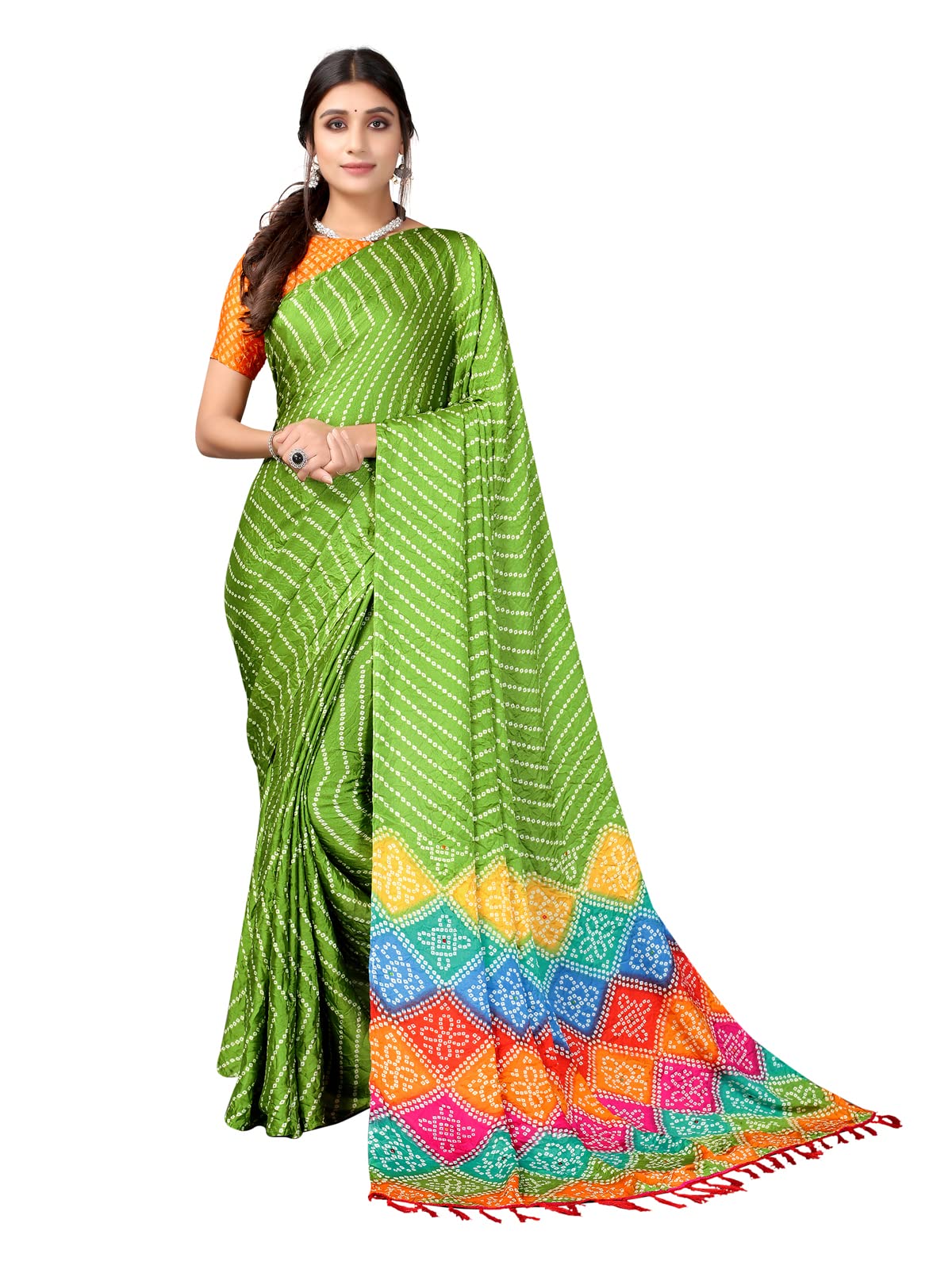 satrani Women's Tassel & Bandhani Printed Silk Saree with Unstitched Blouse Piece(_-picture-38