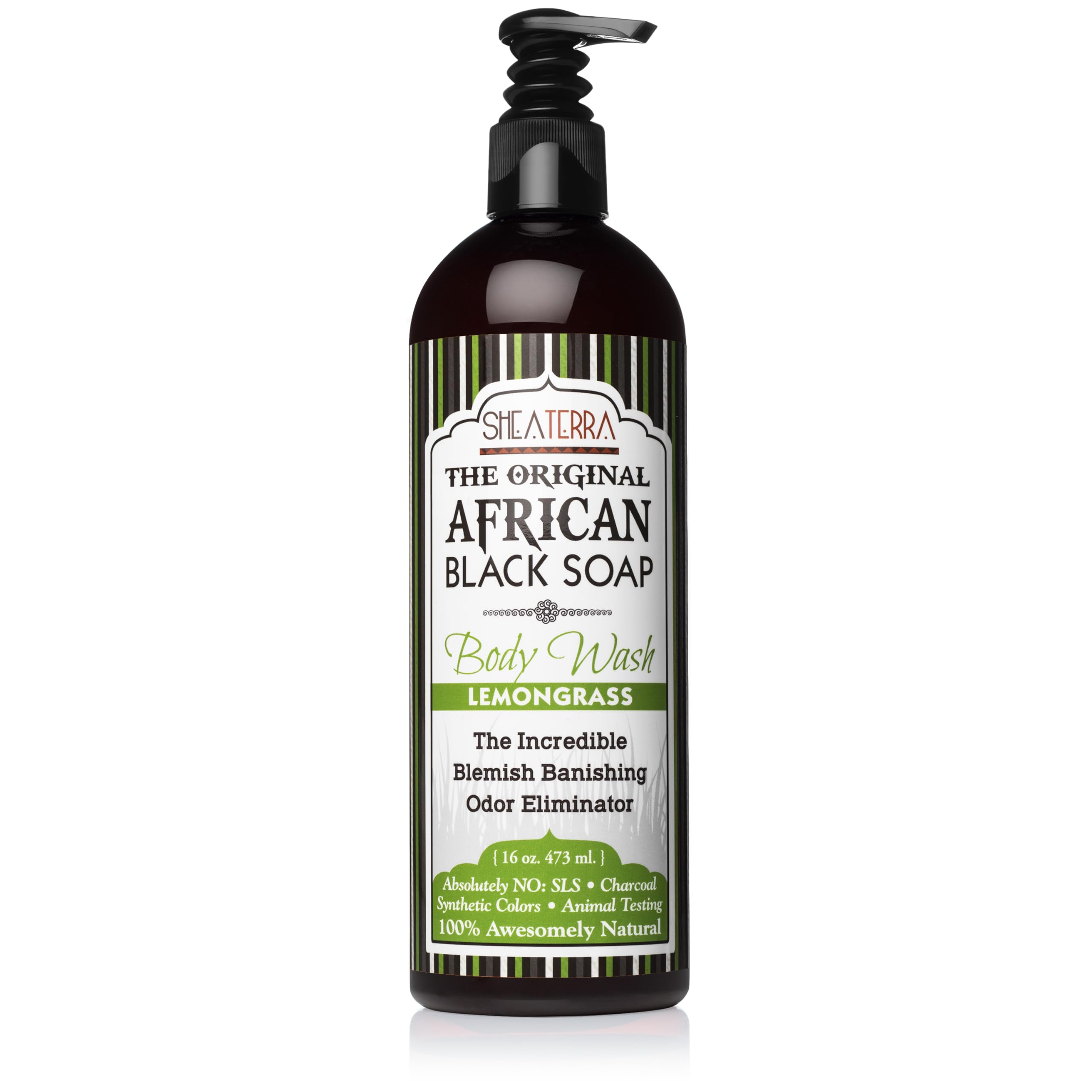 African Black Soap Body Wash with Lemongrass Essential Oil | Natural Skin Care for Acne, Eczema, Dry Skin, Psoriasis, Wrinkles, and More - Home Spa Treatment Full Body Wash - 16 oz