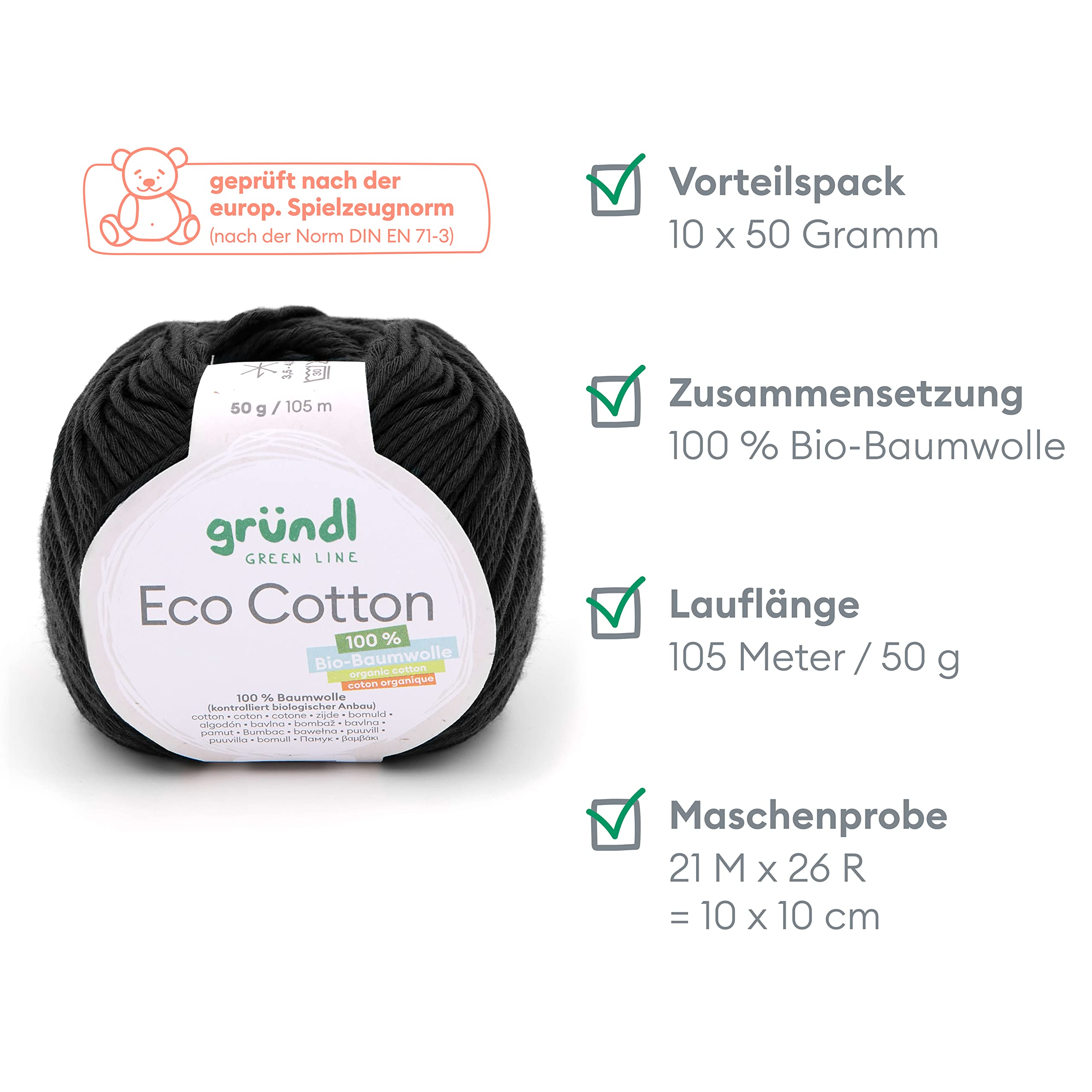 Gründl Eco Cotton Wool, Wool for Crochet, Wool for Knitting, Crochet Yarn, Soft and Skin Friendly, 100% Organic Cotton - Image 2