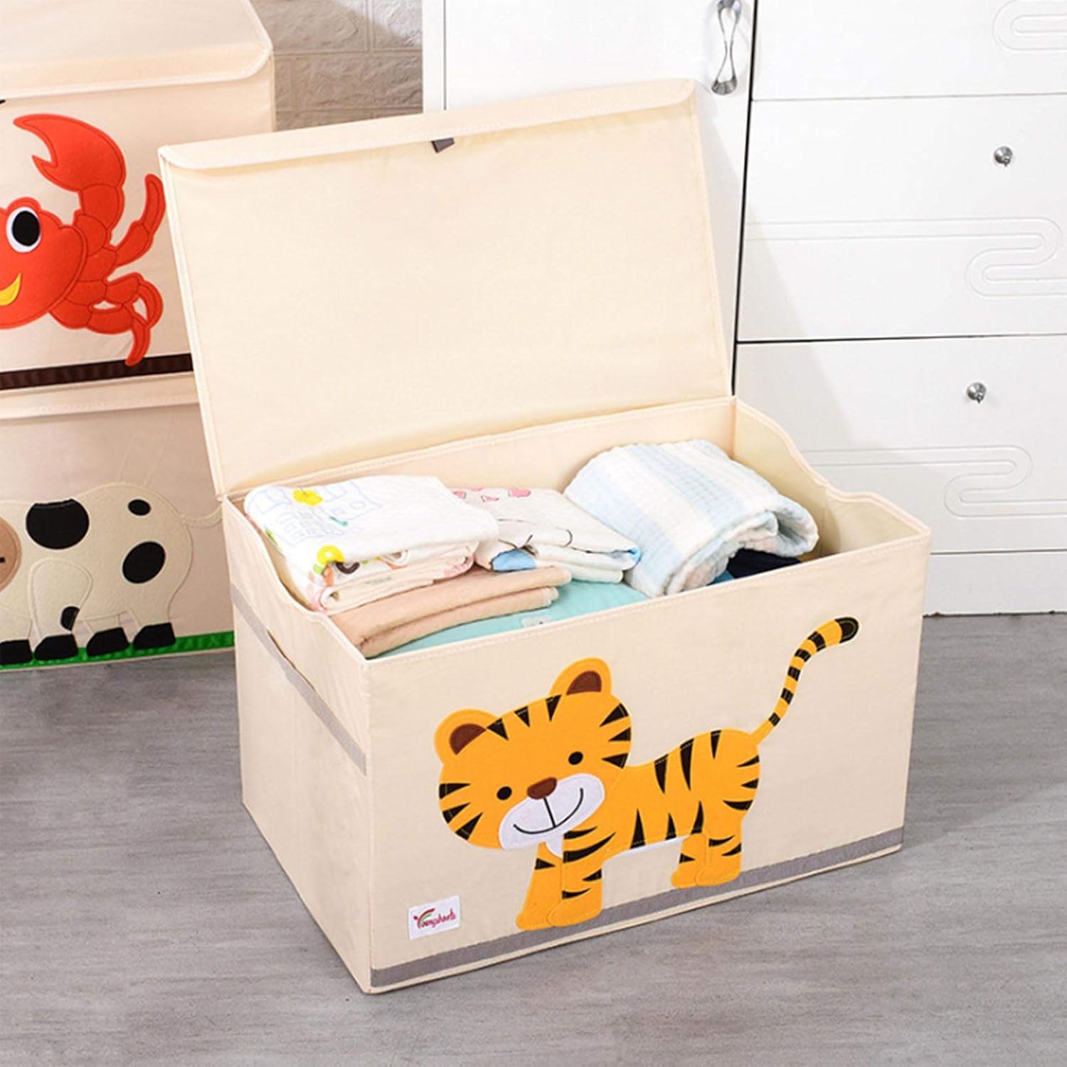 Stronrive Caja De Almacenamiento Plegable para Niños, Plegable De Dibujos Animados De Almacenamiento De Animales, Caja Organizadora De Juguetes con Tapa Y Asa para Niños