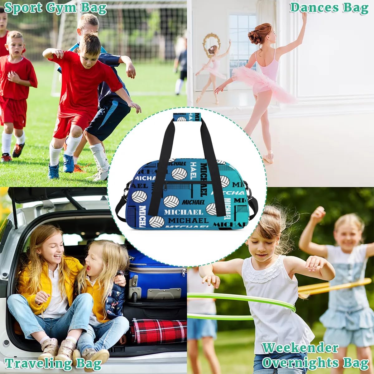 Custom Volleyball Gym Bag Duffel Bag for Women Men, Personalized Name Sport Bag Overnight Bags Customized Travel Weekender Bag, Blue
