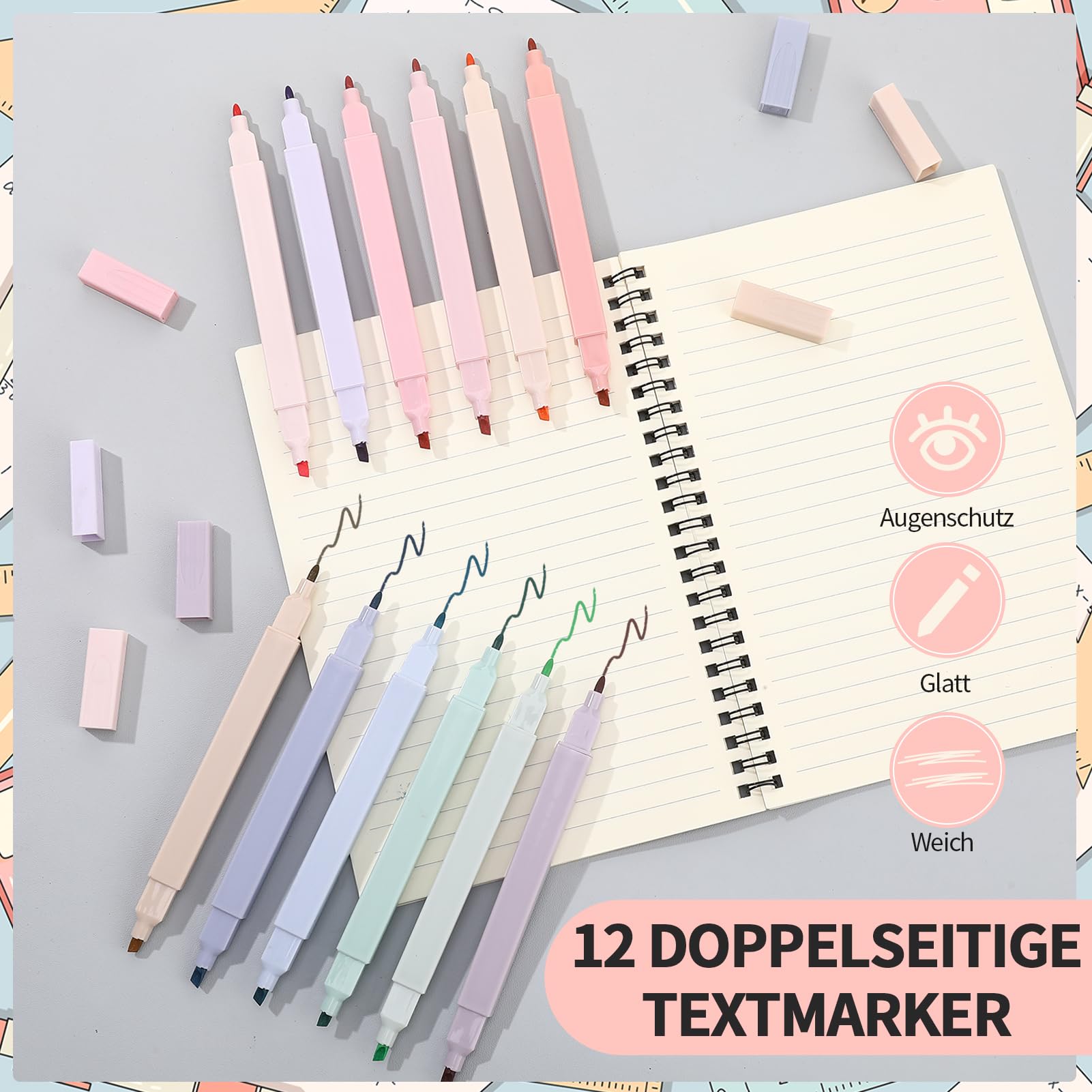78 Pcs Fourniture Scolaire Kawaii avec Trousse, Stylo Gel, Pastels Surligneurs, Stylo Bille Rétractable, Porte Mine, Mine de Crayon, Gomme, Règle, Sticky Notes, Signets