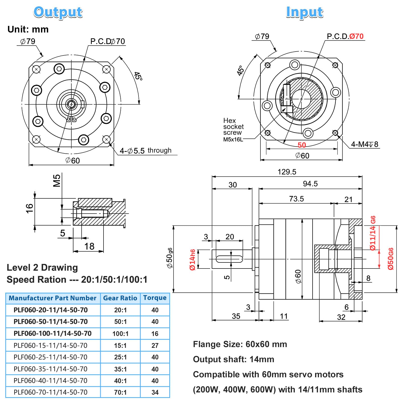 Reductor planetario 50:1 12 arc-min 4000rpm 200W 400W 60mm para servomotor torno