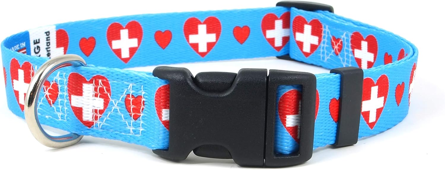 I Love Switzerland Dog Collar | Great for Swiss Holidays, Special Events, Festivals, Parades and Every Day Strong | USA Made | XSmall Small Medium Large XLarge