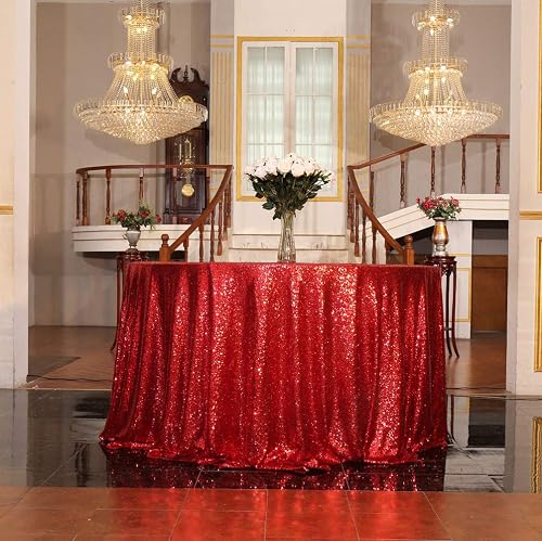 SquarePie Sequin Tablecloth Round 72 Inch Red Table Linen for Christmas Wedding Birthday Party