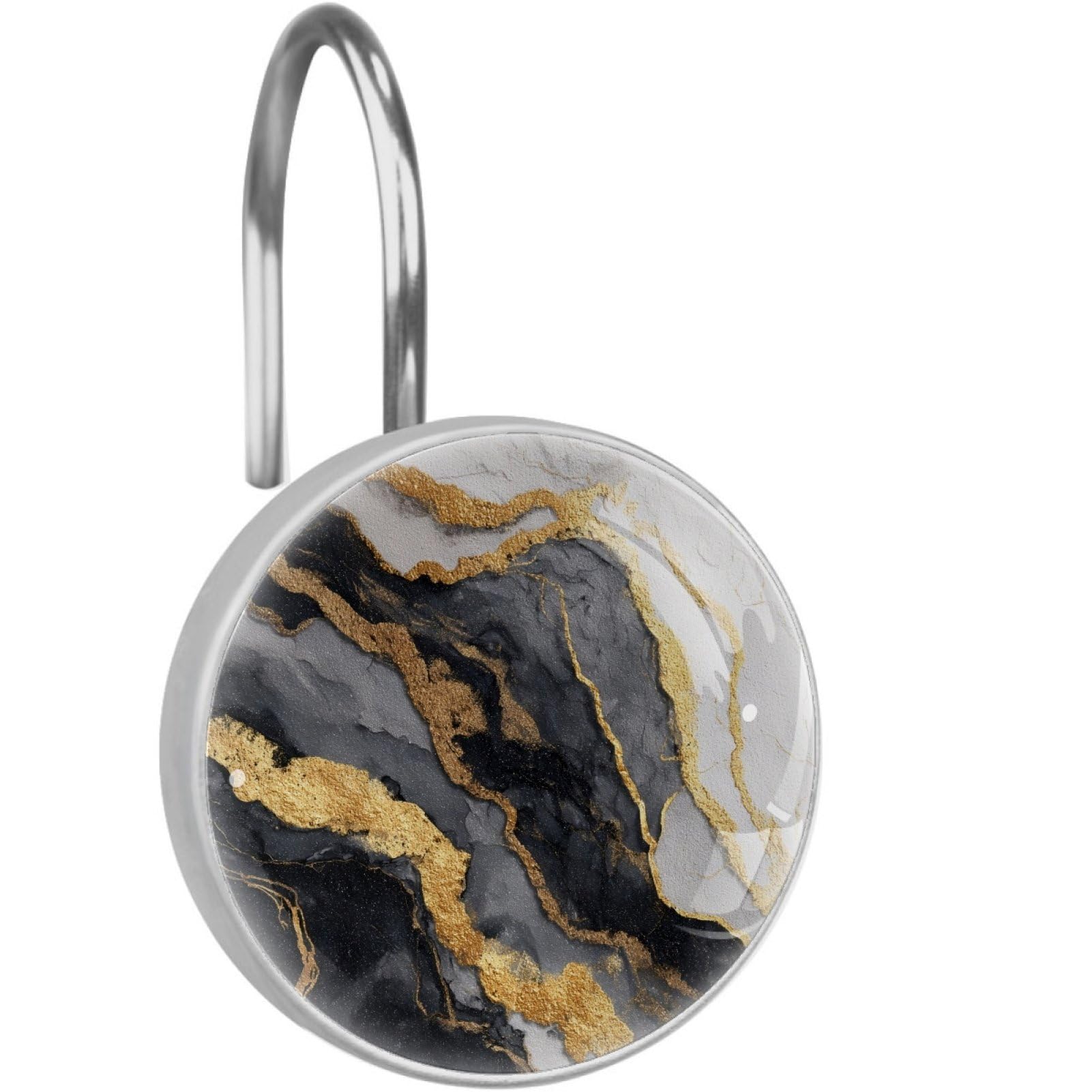 VAPOKF Shower Curtain Hooks, 12PCS Black Gold Marble Shower Curtain Hook for Bathroom Decors Home Bedroom