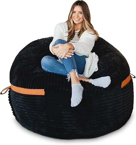 Miniatura 60 de Big Joe Fuf Silla Puf de Espuma de 5 Pies de Tamaño Extra Grande con Funda Extraíble para Niños, Adolescentes, Adultos, Onyx Lenox, Poliéster Tejido