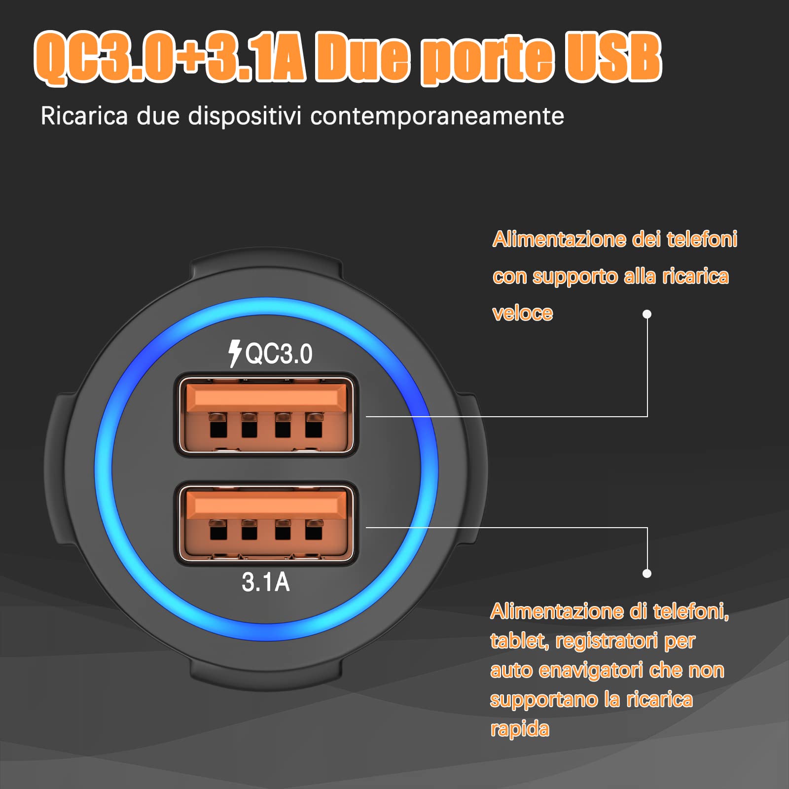 Ładowarka samochodowa USB Hoppac, ładowarka samochodowa z portami 2, ładowarka Quick Charge 3.0 USB do zapalniczki kompatybilna z iPhonem, iPadem Samsung Galaxy S10 / S9 / S8, Huawei, Xiaomi, czarny