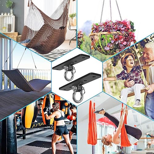 Vista 29 de Dolibest Colgador de columpio resistente, gancho giratorio de montaje en techo, soporte de haz de madera de rotación de 360°, sistemas