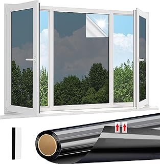 One Way Window Film Privacy Heat Reflective Privacy Film for Glass Windows Daytime Anti Glare Mirror Tint Film Sun Blocker for Home Office, Black-Silver 30 * 400 cm