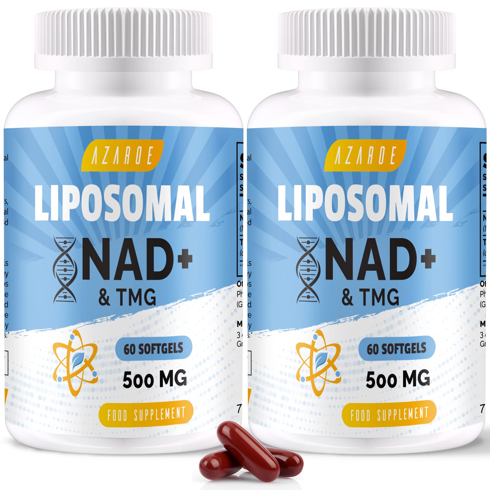 Liposomal NAD+ Softgels 500mg with TMG 250mg, More Efficient Than Nicotinamide Riboside, Supports Cellular Energy & Healthy Aging (60 Count (Pack of 2))