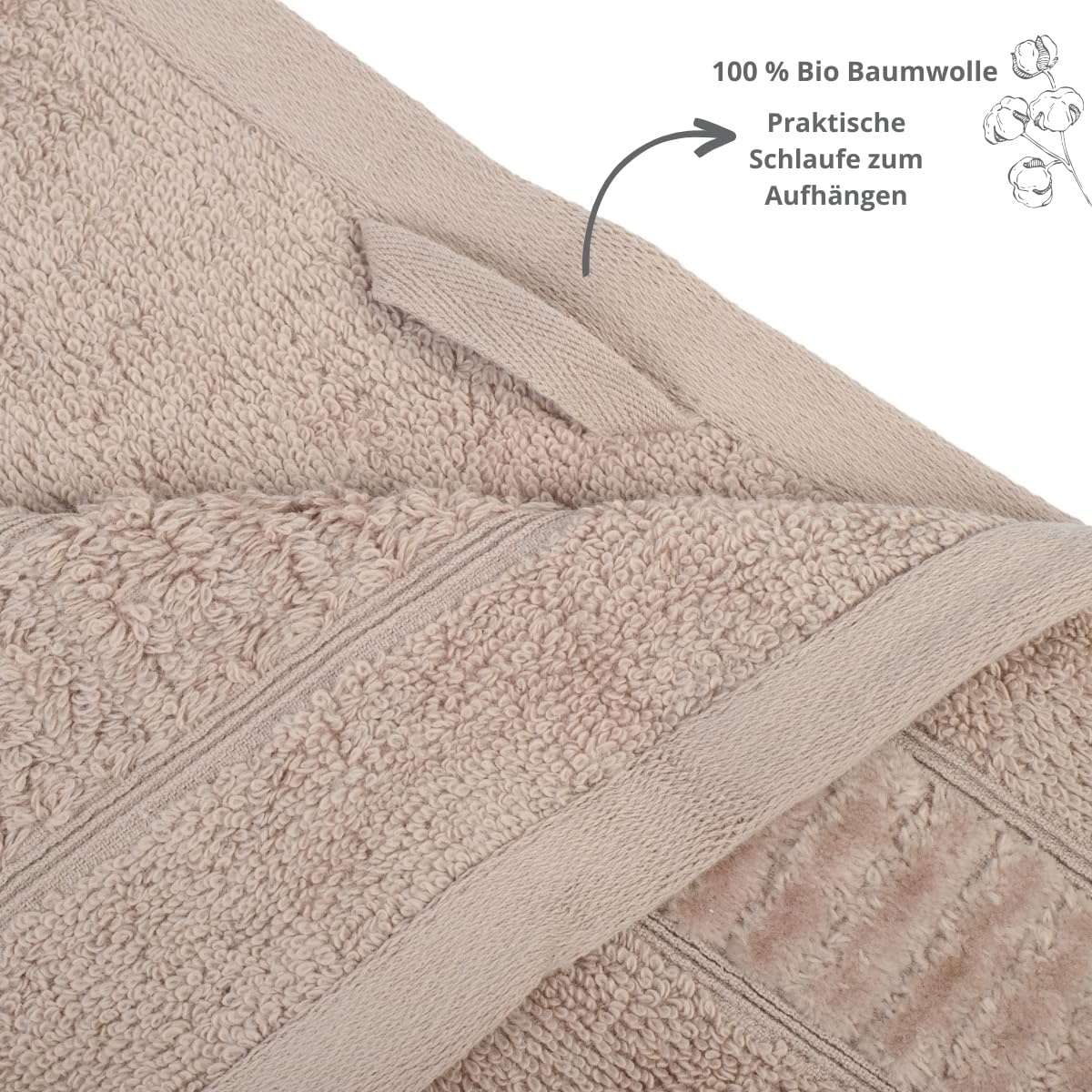 liebling Badetuch Bio Baumwolle, Serie Organic, 500 gr. / m², 100 x 150 cm, 60 Grad, saugstark, schnelltrocknend, Farbe: Taupe
