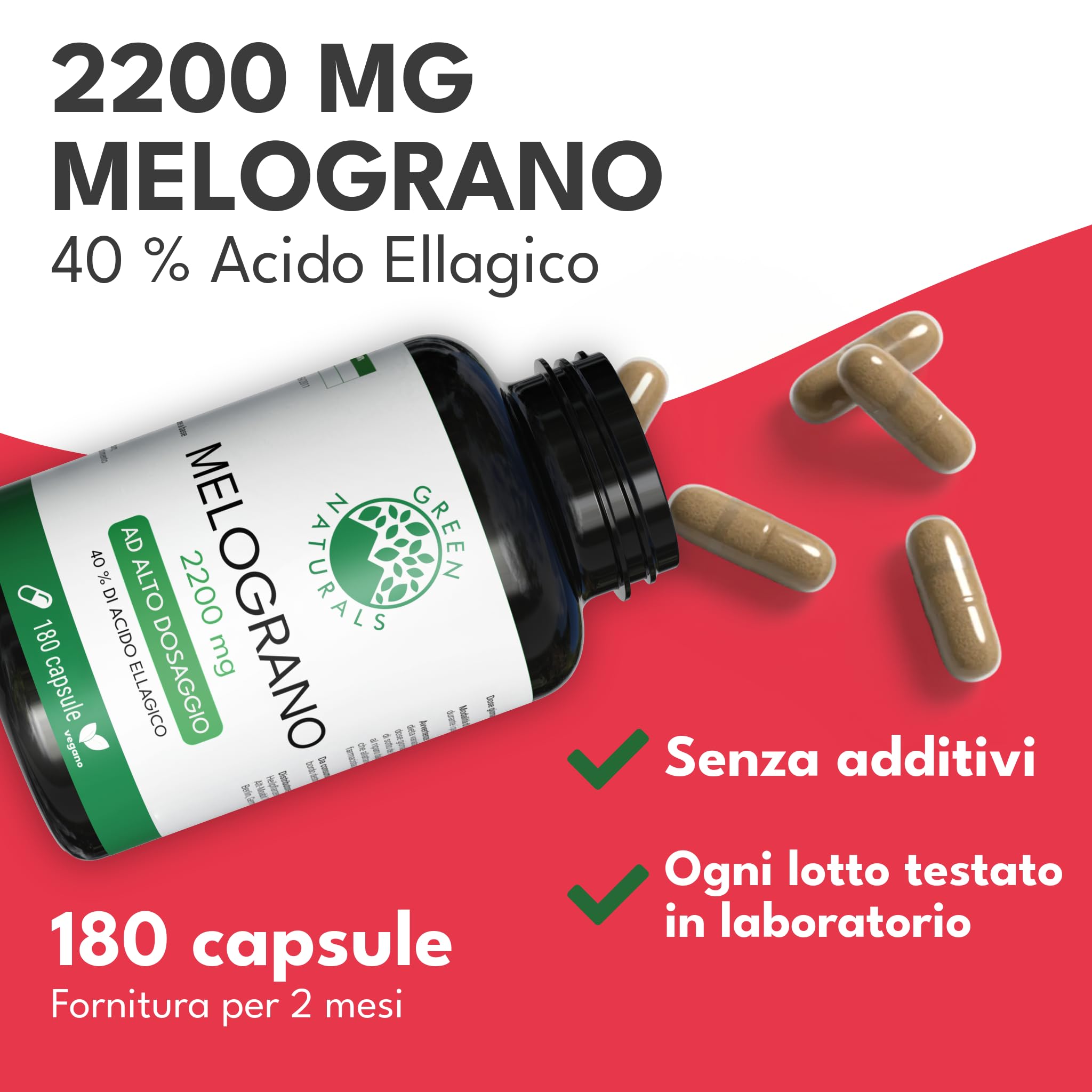 Capsule di melograno - IMPORTANTE: Estratto 50:1 (=110.000 mg) per dose giornaliera con il 40% di acido ellagico - Produzione tedesca - 2 mesi di fornitura - Green Naturals®