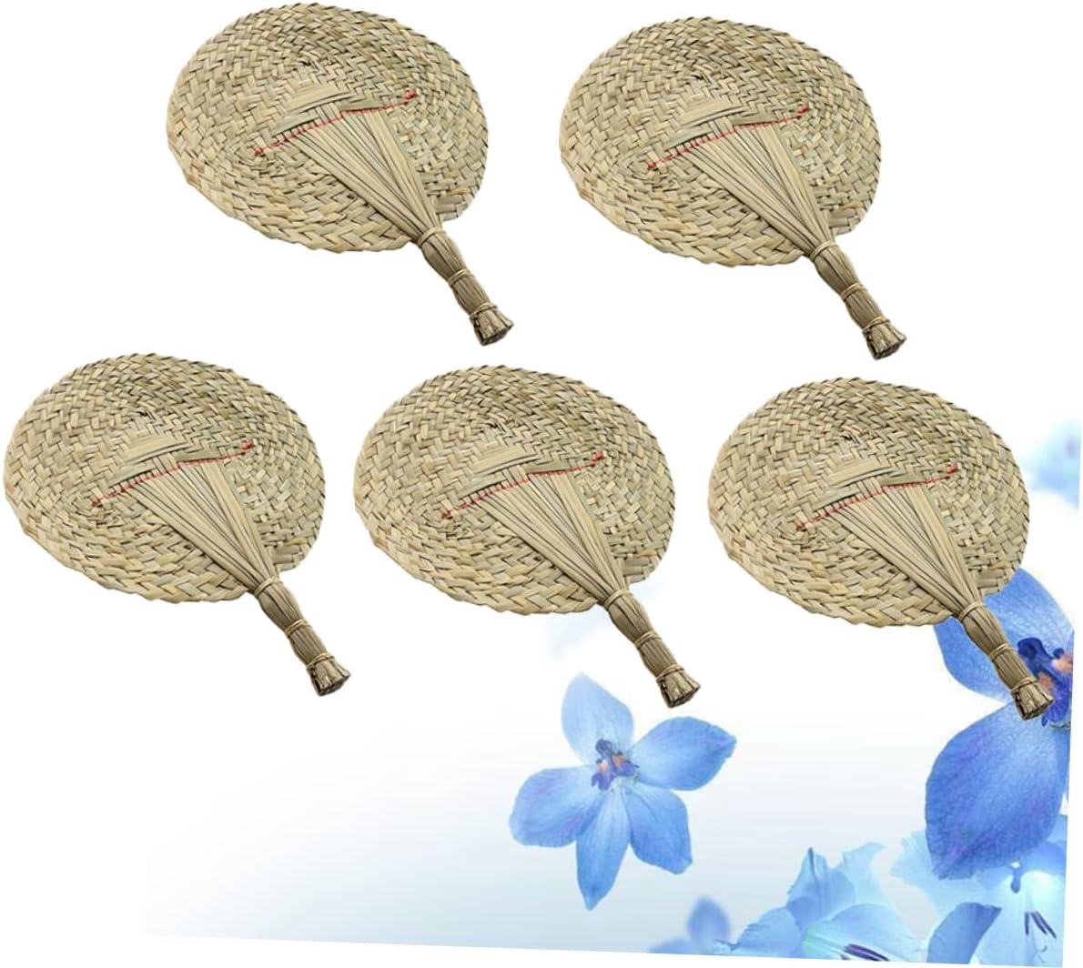 5pcs Handmade Woven Grass Fans Natural Palm Leaf Hand Fans for Cooling Decor for