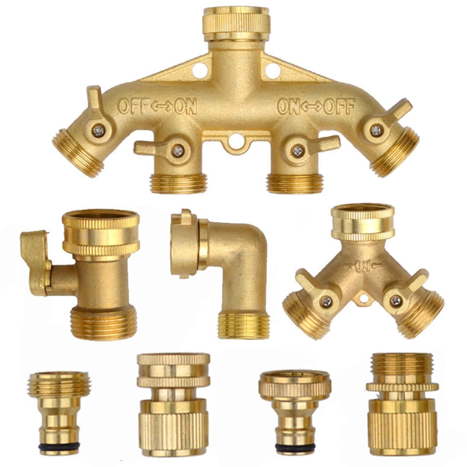 Divisor de manguera agua for jardín, conector, latón resistente, 3/4 '', 1-2-4 vías, hexagonal, con válvulas cierre agarre(4 Way Usa)