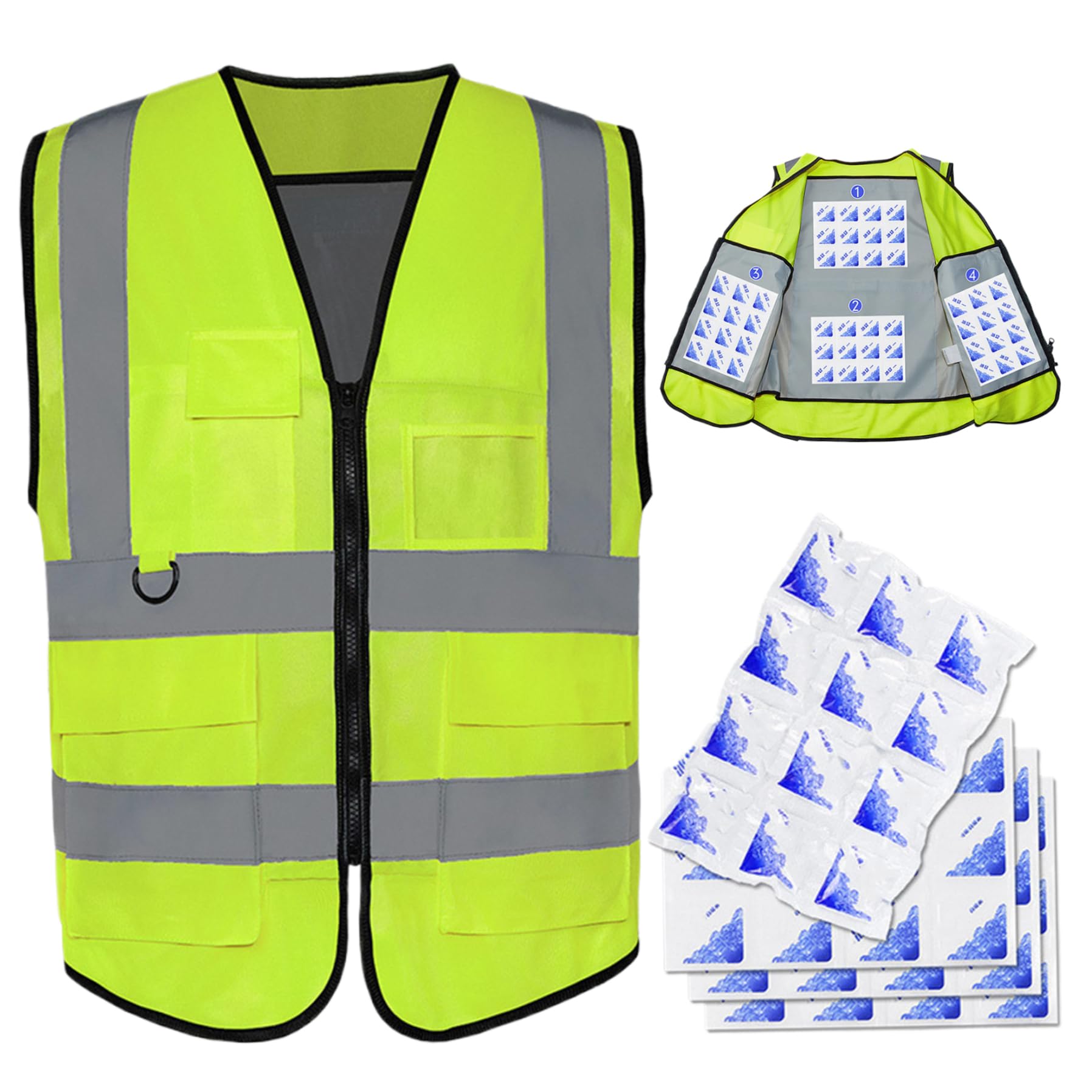 Chaleco de enfriamiento reflectante con 4 bolsas de hielo, chaleco de seguridad de alta visibilidad para hombres y mujeres, trabajo de enfriamiento de hielo con bolsillos para trabajos de constr