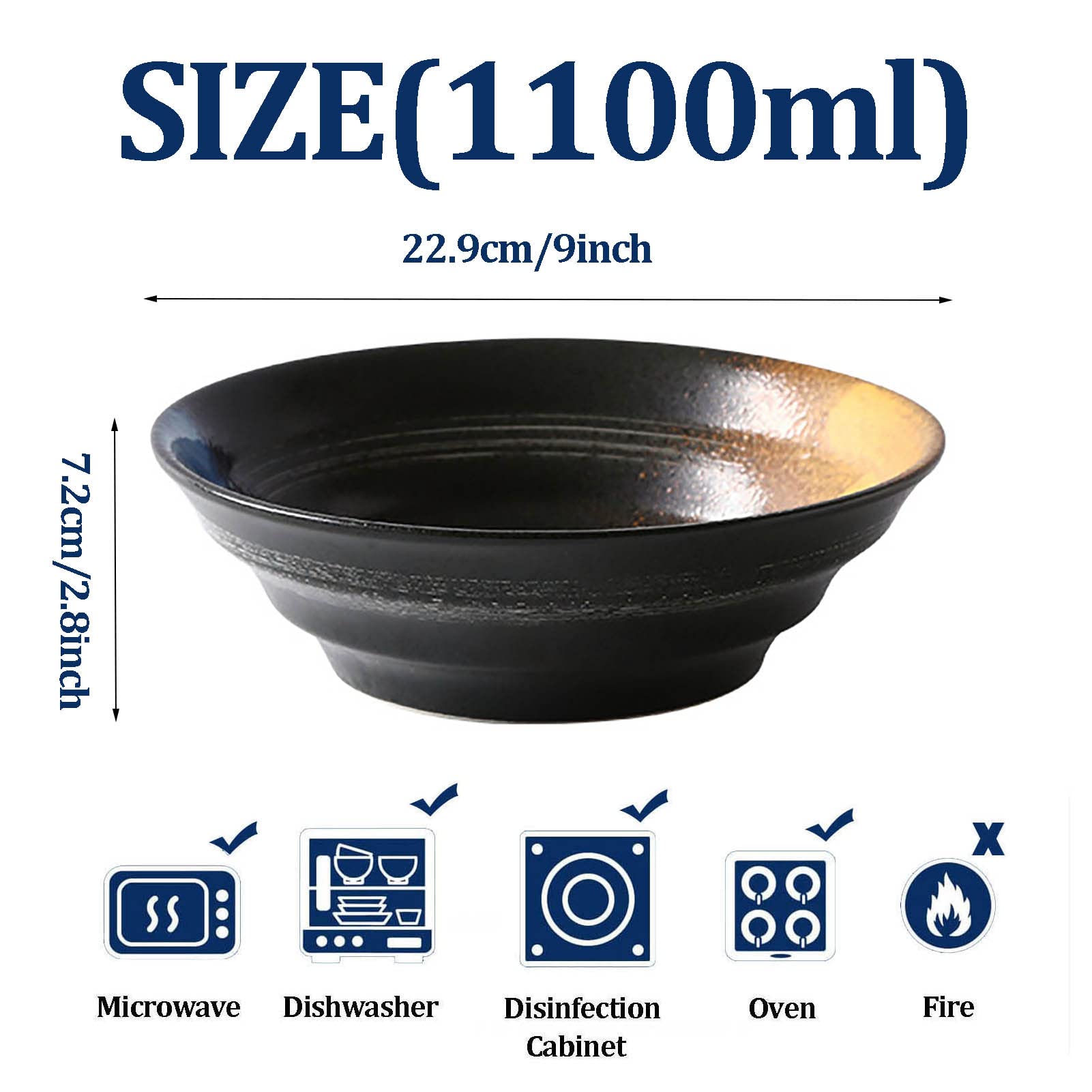 2 * 1100ml Sopa de ramen de ramen, sopa Ramen Fideos de fideos Fruta Ensalada Pasta Mezcla Sirviendo Cuenco Creativo Pintado a mano En relieve Cerámica