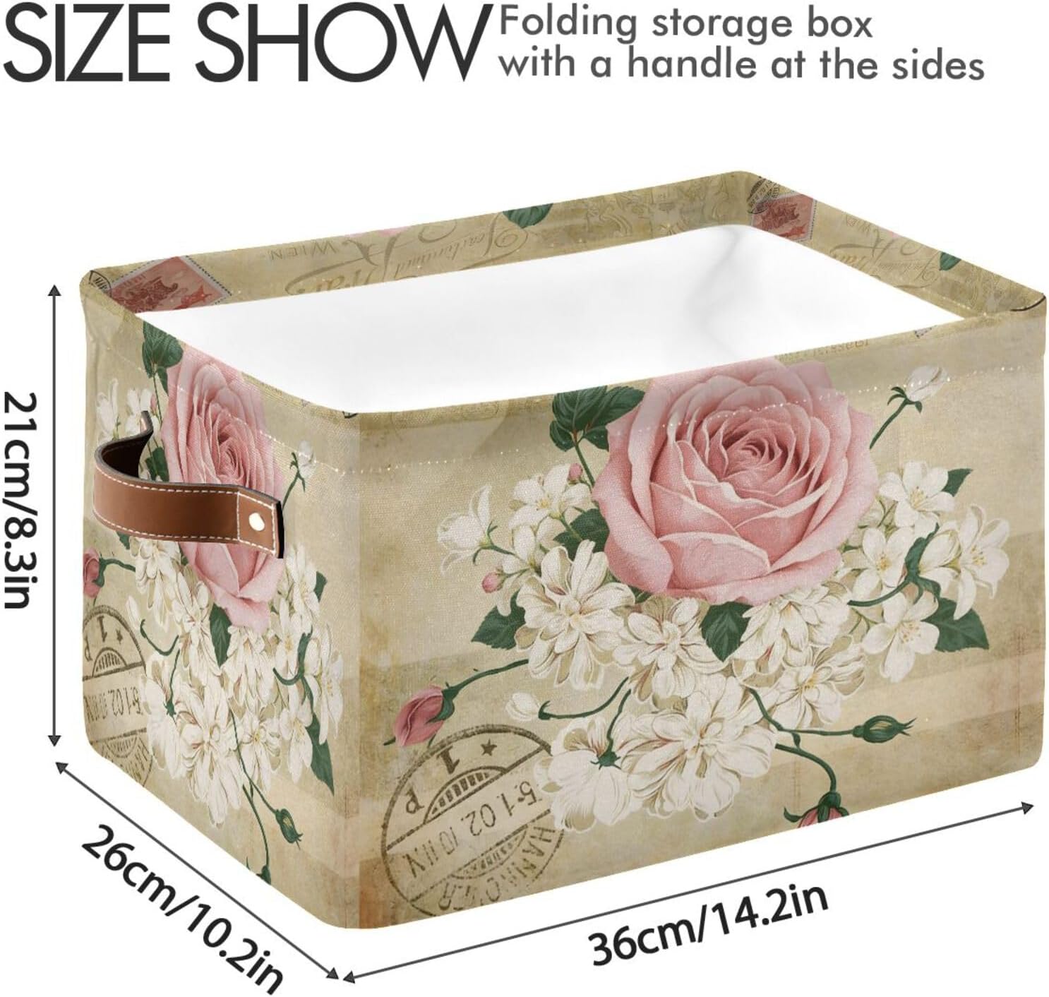 ALAZA Shabby Chic Rose Floral Foldable Storage Box Storage Basket Organizer Bins with Handles for Shelf Closet Living Room Bedroom Home Office 1 Pack