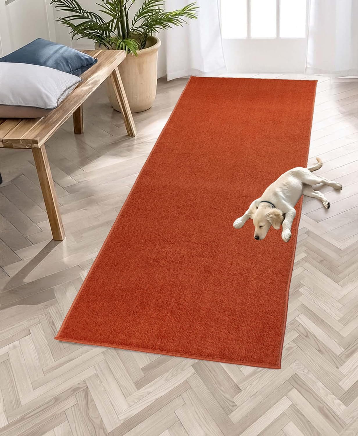 RugStylesOnline Washable Custom Size Runner Rug Solid Color Orange, (2 Feet Length x 26 Inch Width) Custom Cut Slip Resistant Rubber Backing Runner Rugs, Extra Long Runner Rugs for Hallways
