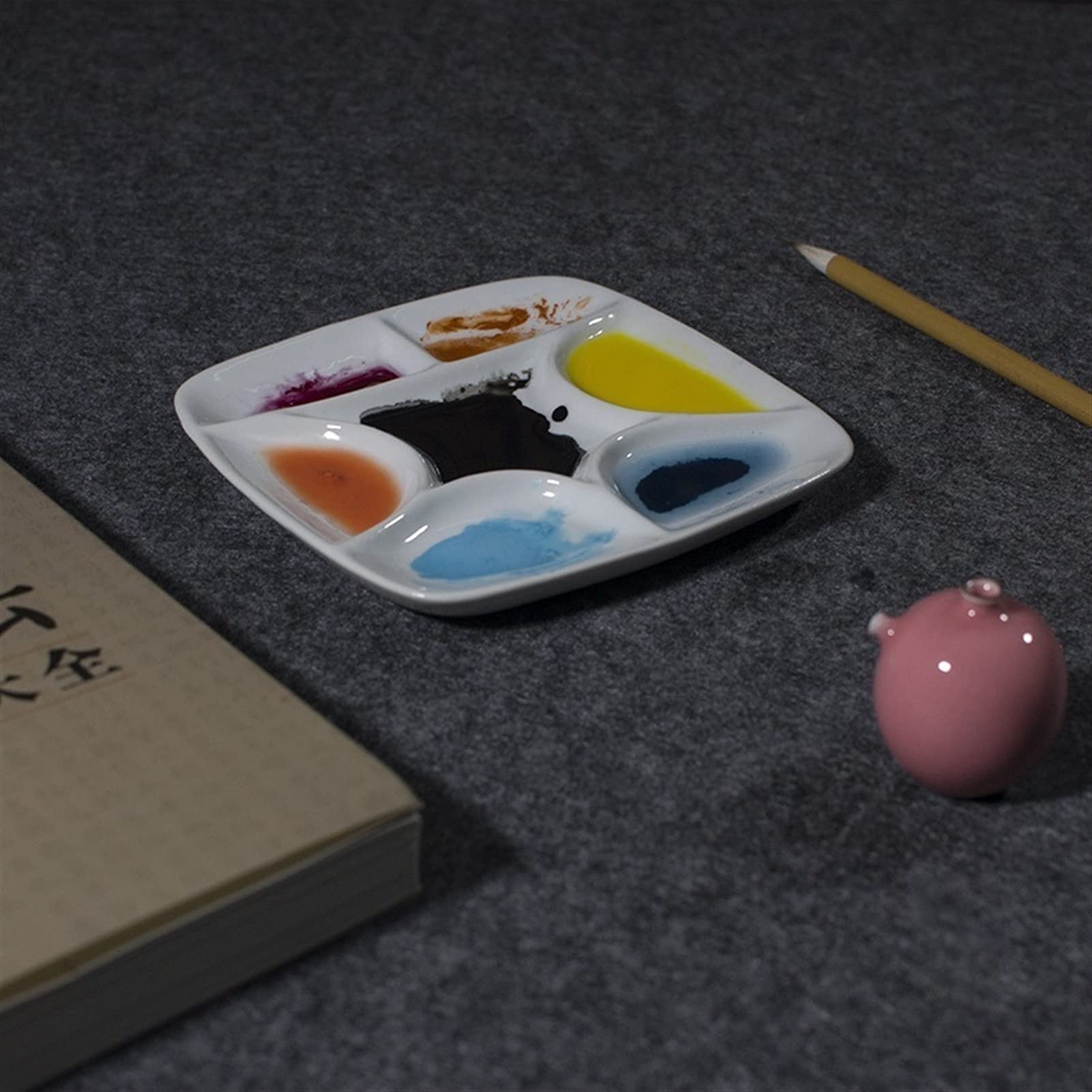Paleta de Pintura de Artista de cerámica de 2 Piezas, Paleta de Acuarela de Porcelana, Bandeja de Mezcla de cerámica Blanca for Pintura de Acuarela Gouache, 15 cm Cuadrado