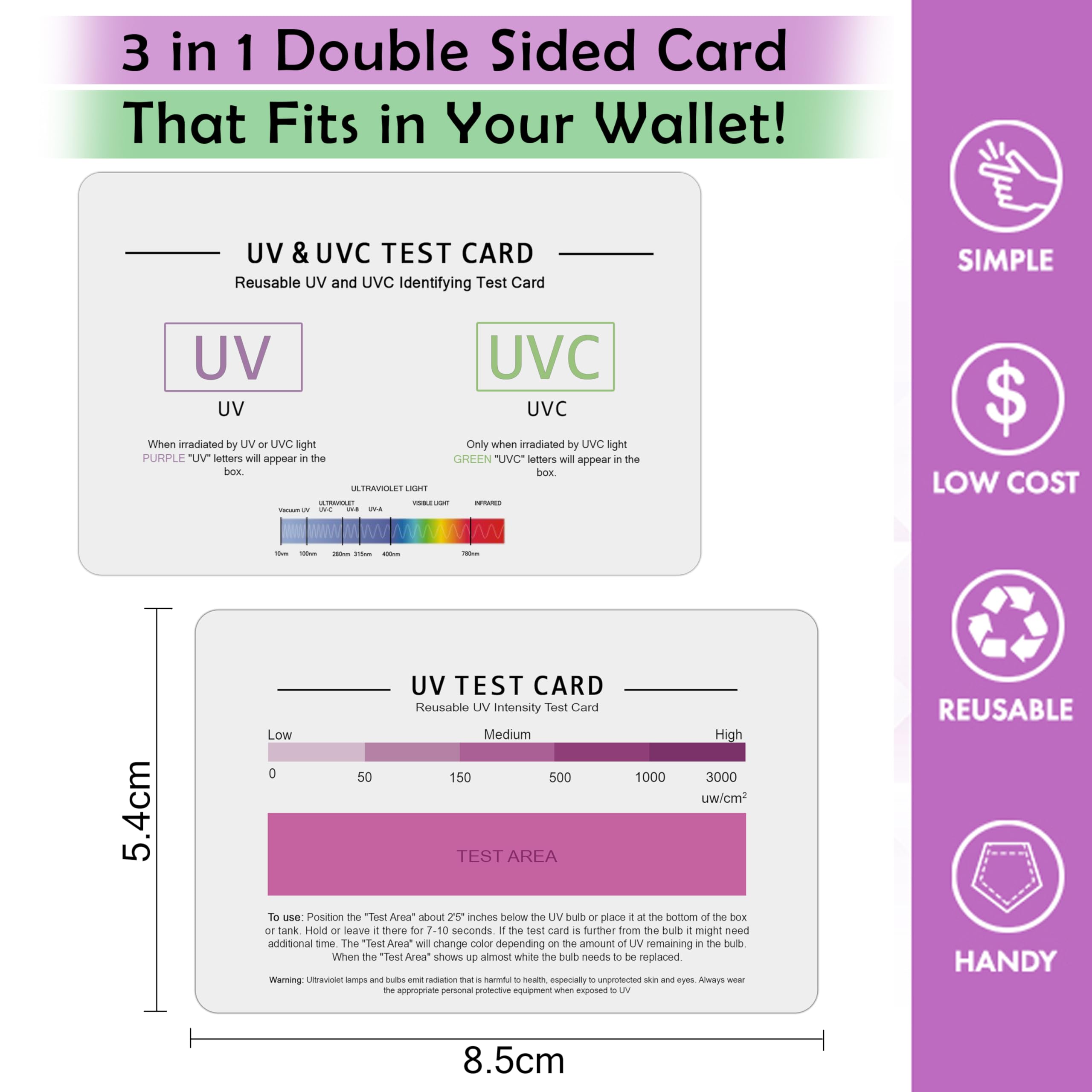 SaiTech IT | UV & UVC Test Card & UV Intensity Test Card | 3-in-1 UV Test Card | UVA & UVC Light Identifying Card | UV Bulb & LED Intensity Reading Card | UV Dosage Indicator Card | UVB Tester - Image 2 thumbnail