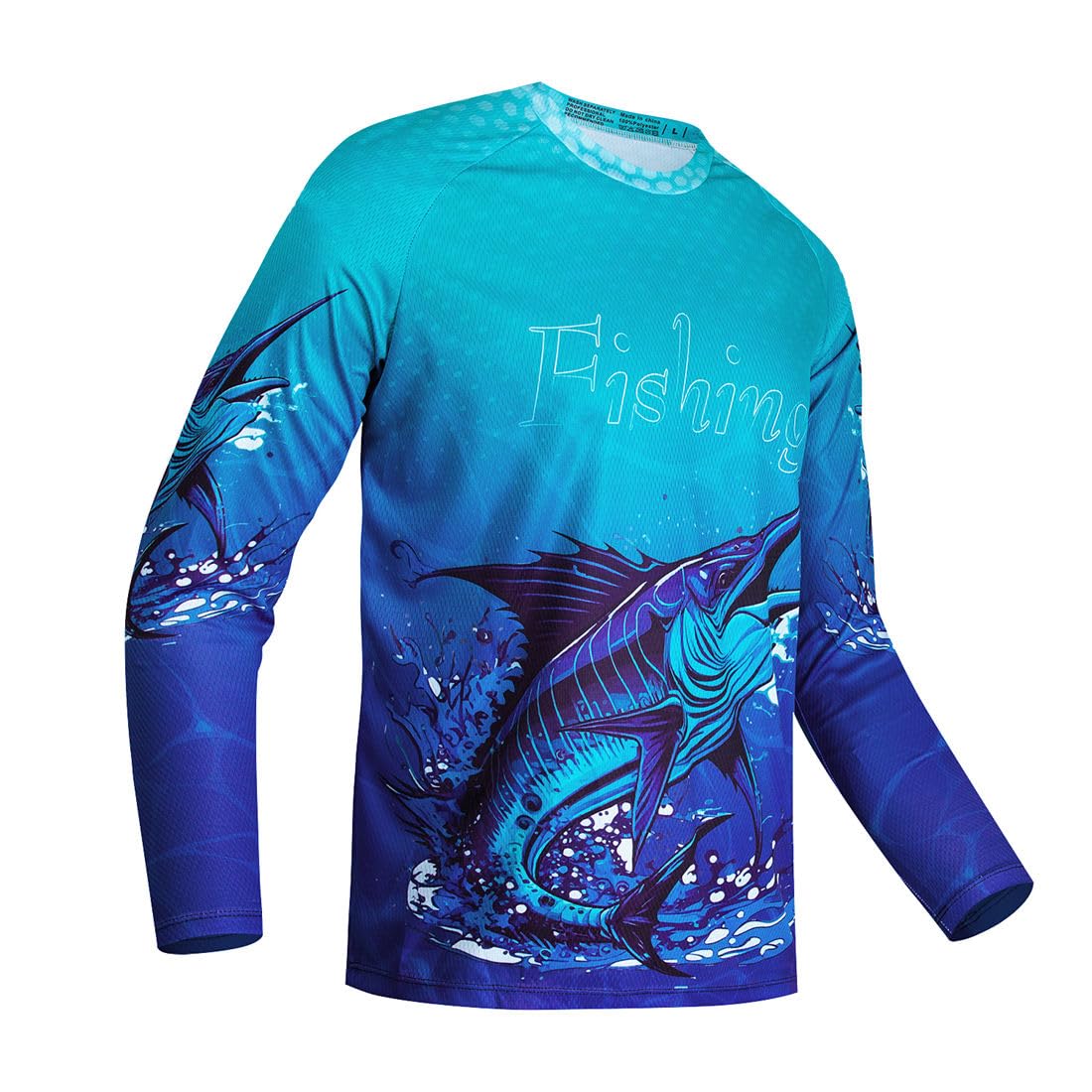 Mens Fishing Shirt Long Sleeve, Fishing Jerseys Fish Tshirts Uv Sun Protection Tops Fisherman,Light Blue Tuna XL