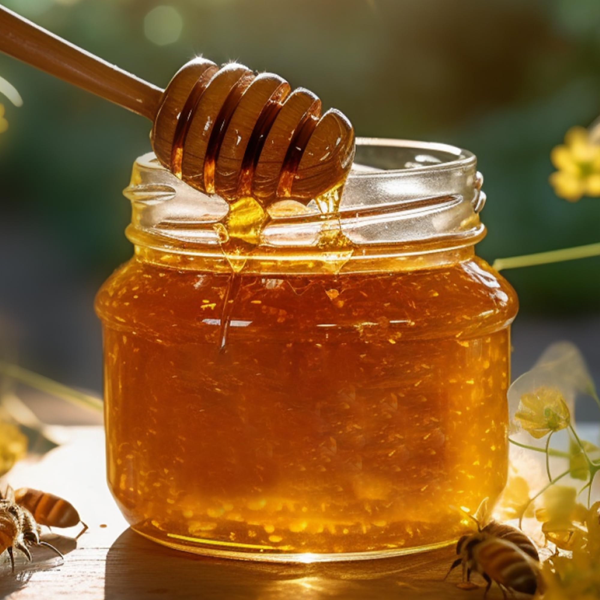 LVVXIXI 4PCS Honey Mixing Stirrer, 6.3 Inches Wooden Honey Dipper, Smooth Honey Comb Stick, Honey Spoon Collecting Dispensing Drizzling Jam (Straight Handle)