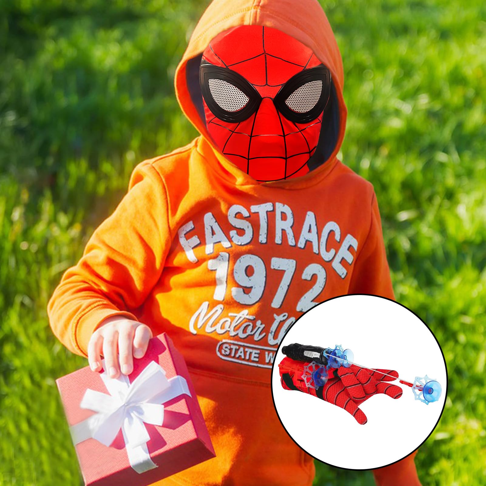 TKGEOUE Set di 2 Launcher Glove, Launcher Gloves e Maschera,Spiderm Launcher Glove,Guanti Launcher per Giochi, Spiderm Glove Launcher Set,Spiderm Web Launcher Toy