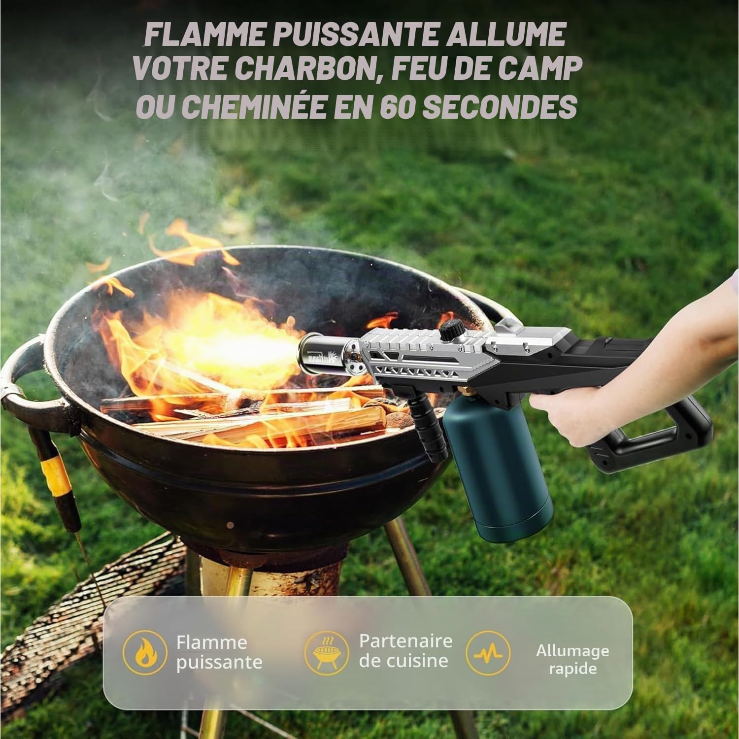 ARTFLAMM Chalumeau puissant pour gril | Chalumeau au propane, lance-flammes réglable | Chalumeau pour barbecue, camping, allume-charbon et démarreur de feu