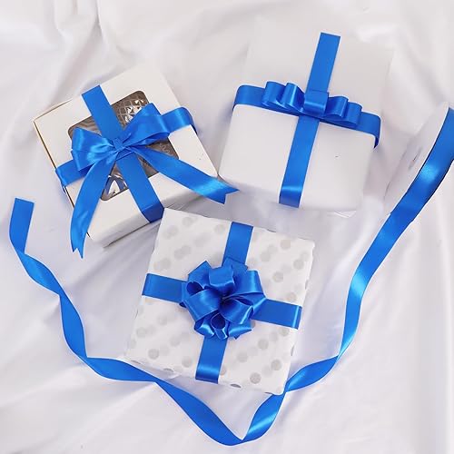 Vista 4 de TONIFUL 1 Inch x 100yds Royal Blue Satin Ribbon, Thin Solid Color Satin Ribbon for Gift Wrapping, Crafts, Hair Bows Making, Wedding Party