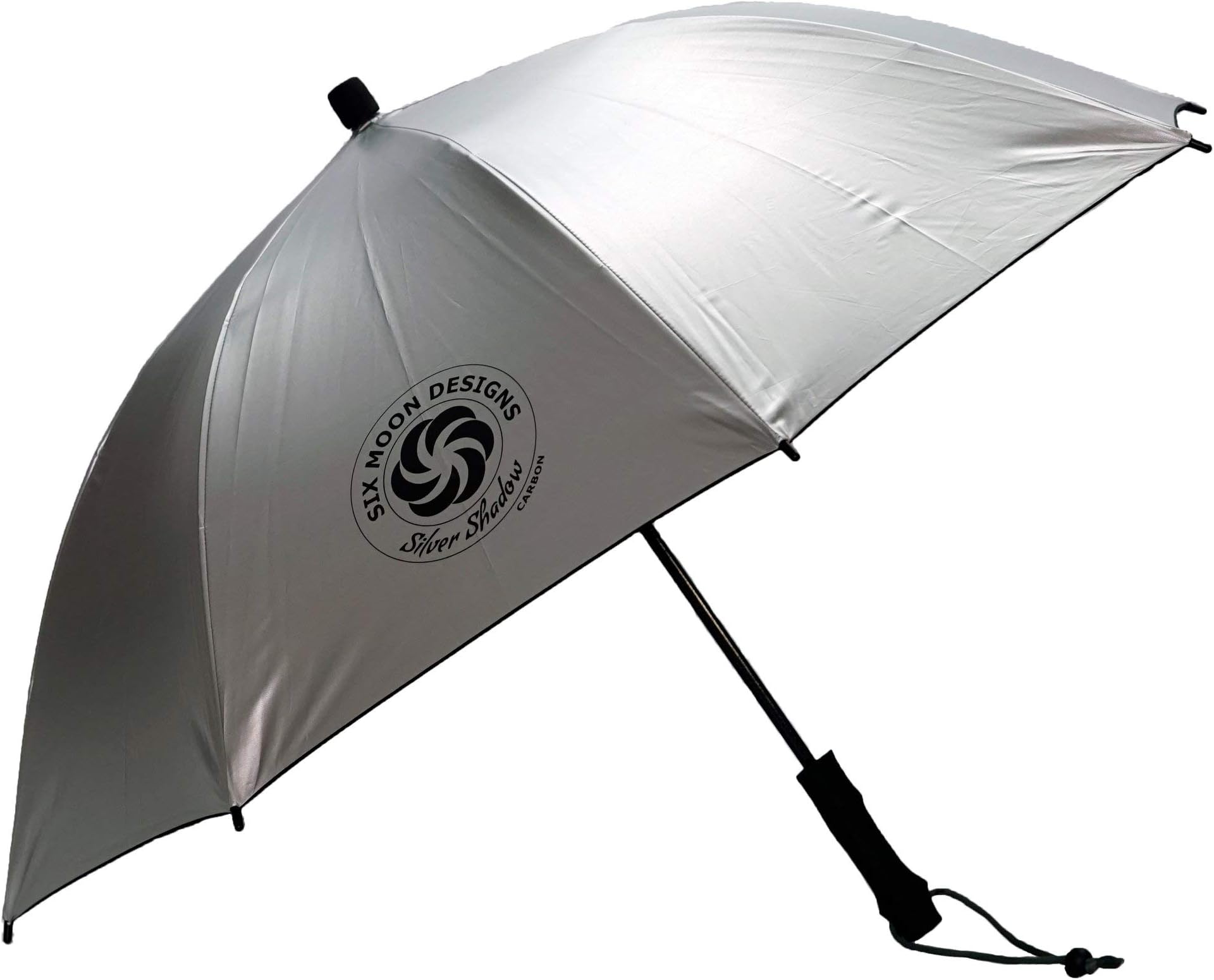 Six Moon Designs Silver Shadow Carbon - 6.8 oz Ultralight Hiking Umbrella - UPF 50+ Sun & Rain Protection - Hands-Free Ready for Thru-Hiking - Silver Reflective