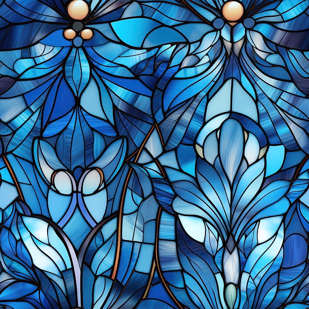 16“x118 Blue Glitter Mosaic Modern Double Side Window Films Art Decorative Window Privacy Tinting Film Self-Adhesive Static Glass Window Clings Stickers for Living Room Bathroom