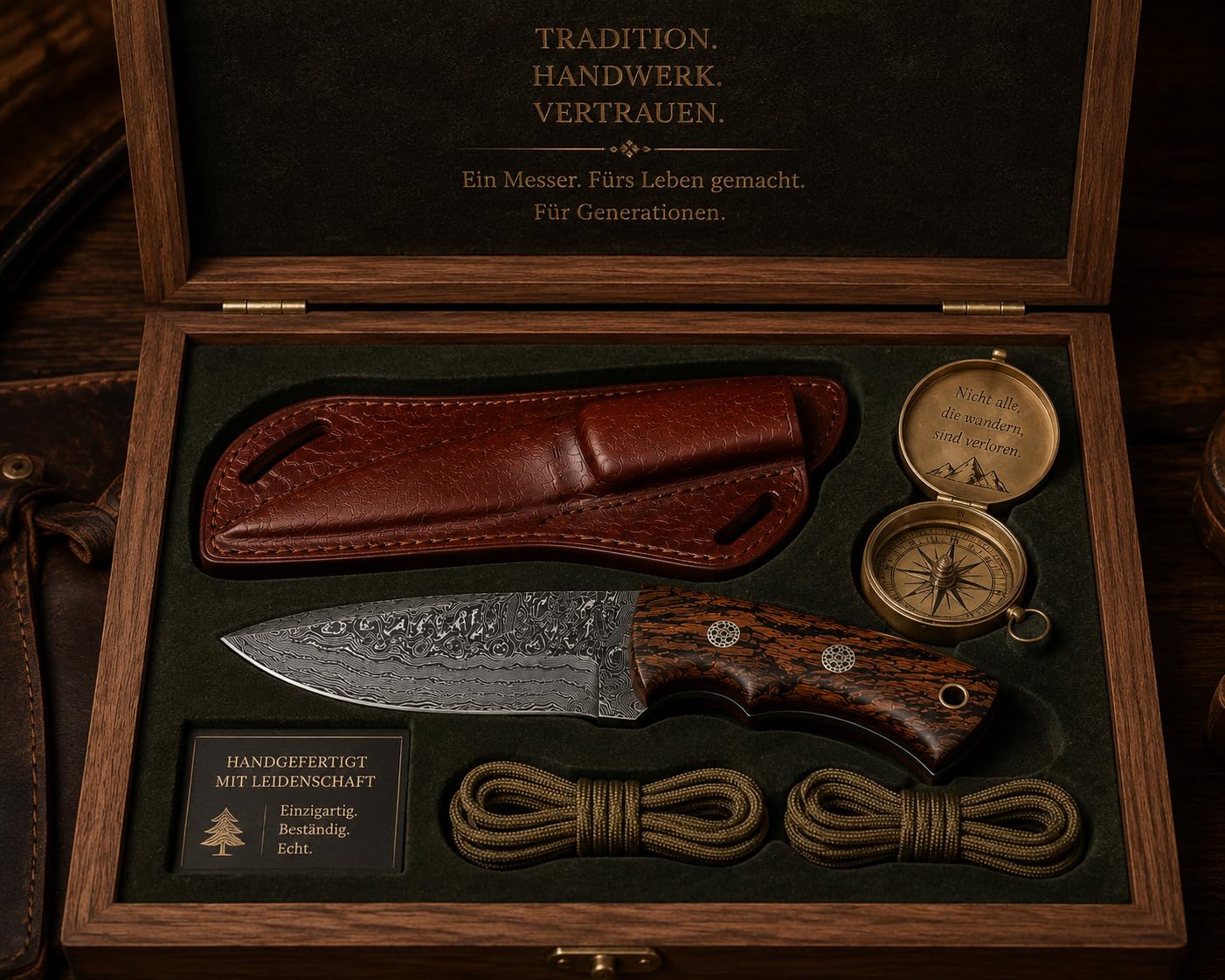 Premium Handgefertigtes Damaststahl Jagdmesser mit Walnussholzgriff – 22,86 cm Feststehendes Survival- & Bushcraft-Messer mit Echtlederscheide – Camping, Häuten, Outdoor, Taktisches Geschenk für Männe