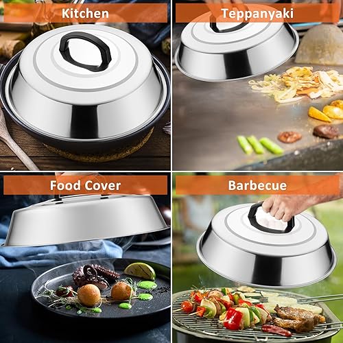 Miniatura 5 de Leonyo Cúpula de fusión y prensa de parrilla de hierro fundido, cubierta de hilvanado de 12 pulgadas con prensa redonda de tocino, triturador de