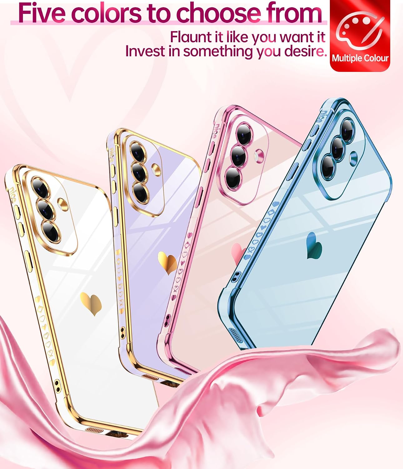 LeYi for Samsung Galaxy A57-5G Phone Case Love Heart Plating Luxury, Pink image 5